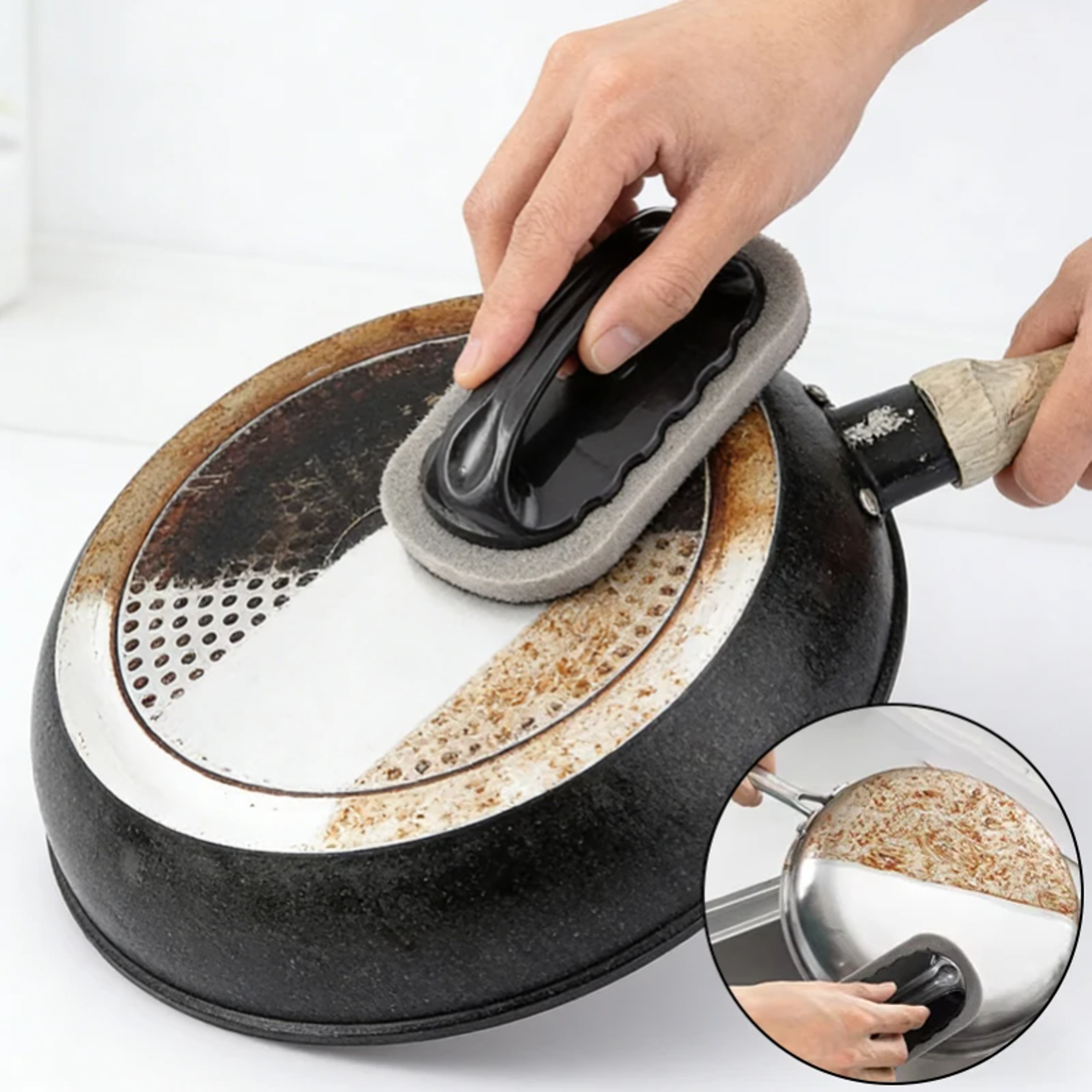 Premium Magic Emery Magic Eraser Sponge With Handle Heavy Duty Rust Remover Brush  Kitchen Cleaning 1