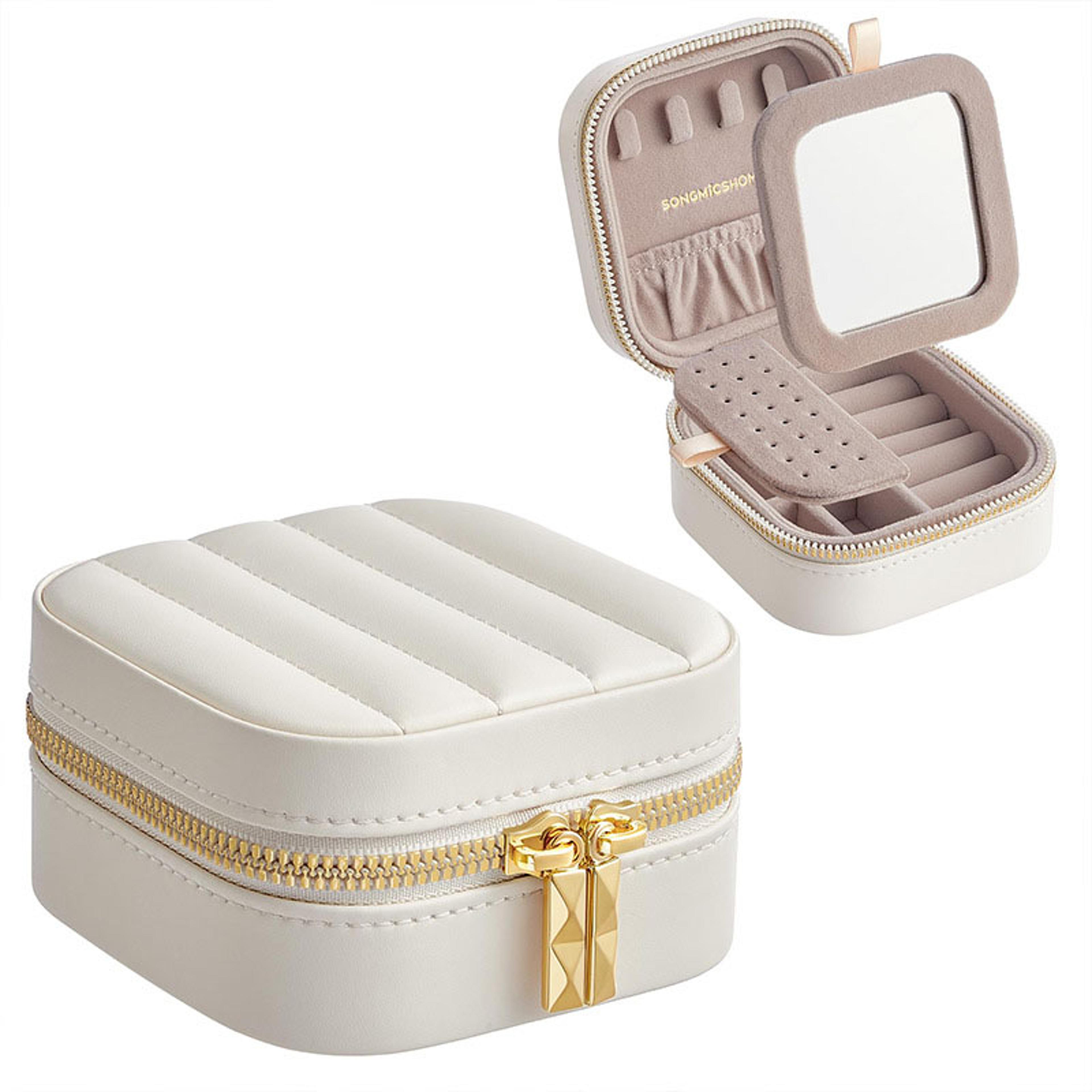 Compact Leather Travel Jewelry Box Mini Portable Jewelry Organizer Case With Mirror 4