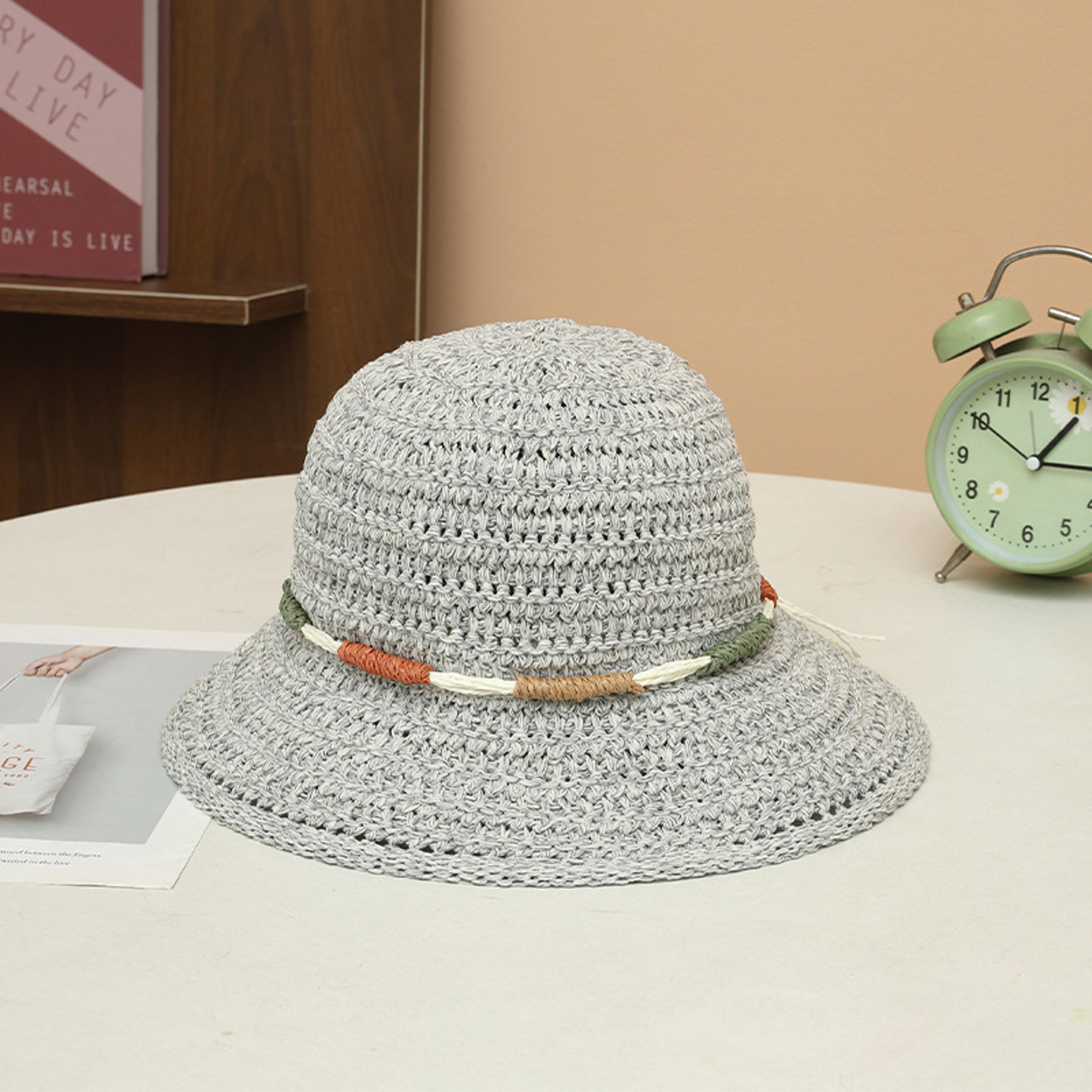 Elegant Women Straw Bucket Hat Wide Brim UV Protection Crochet Beach Sun Hat 3