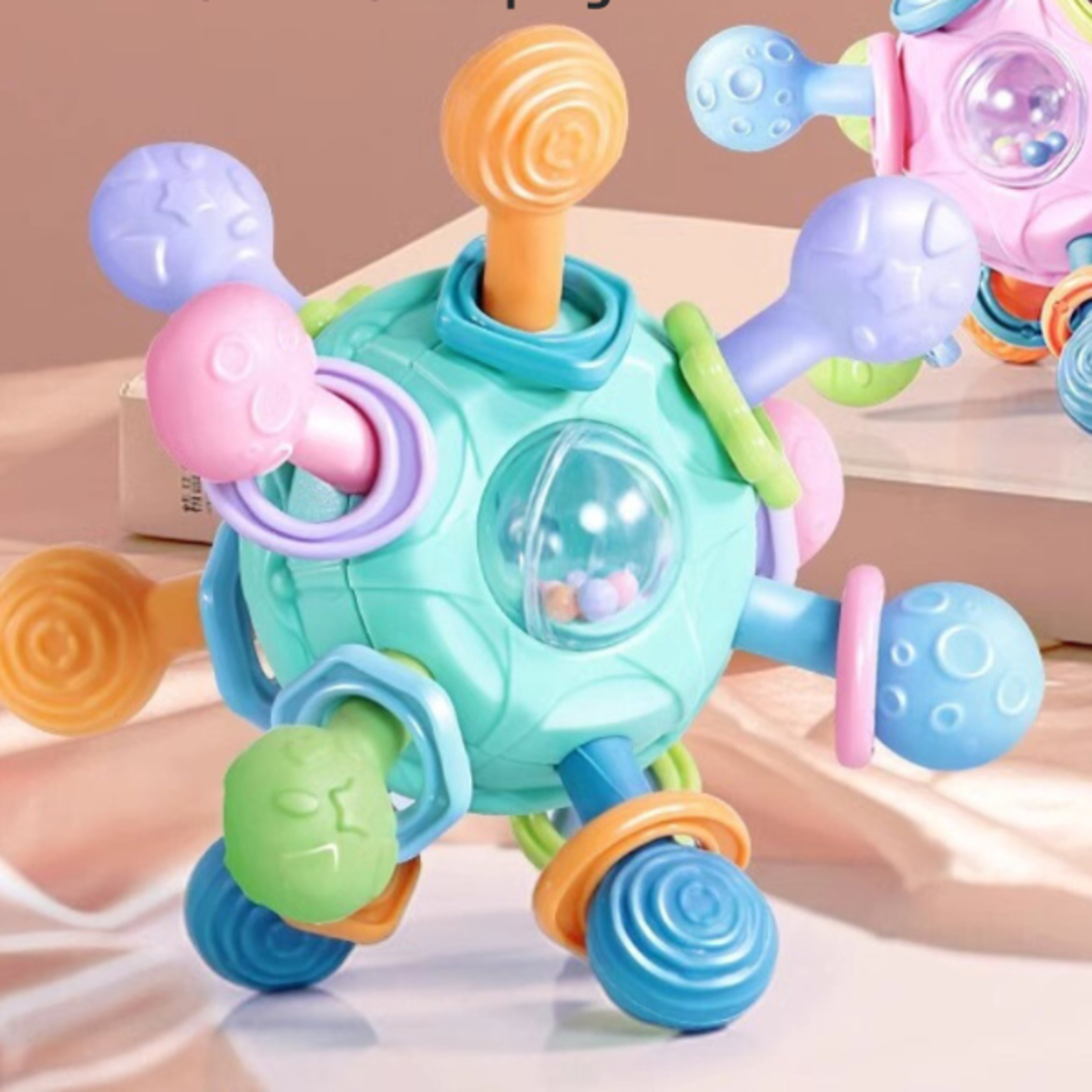 baby teether toy sensory grasping ball with rattle for montessori learning
