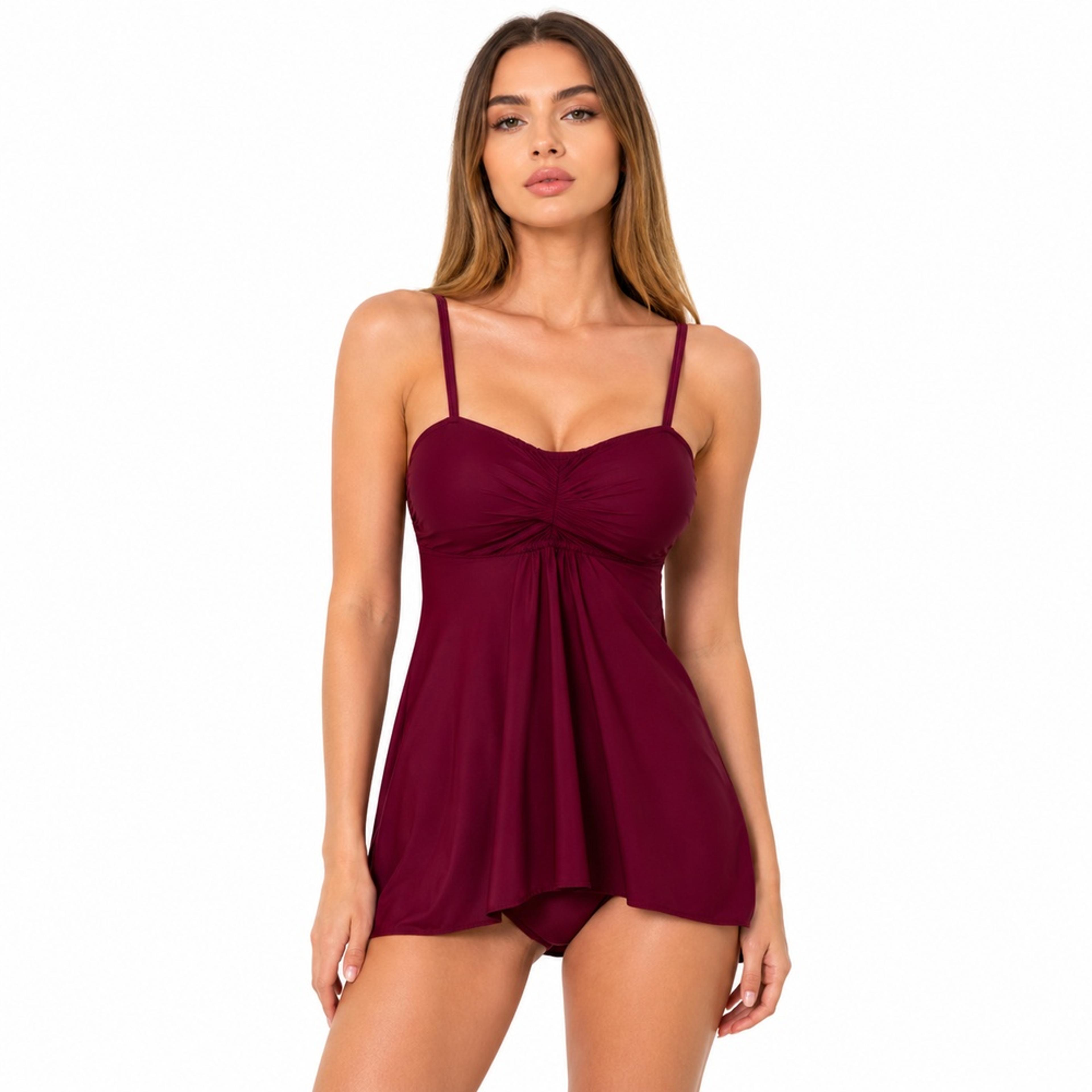 elegant one piece swim dress for women ruched skirted swimsuit with adjustable straps