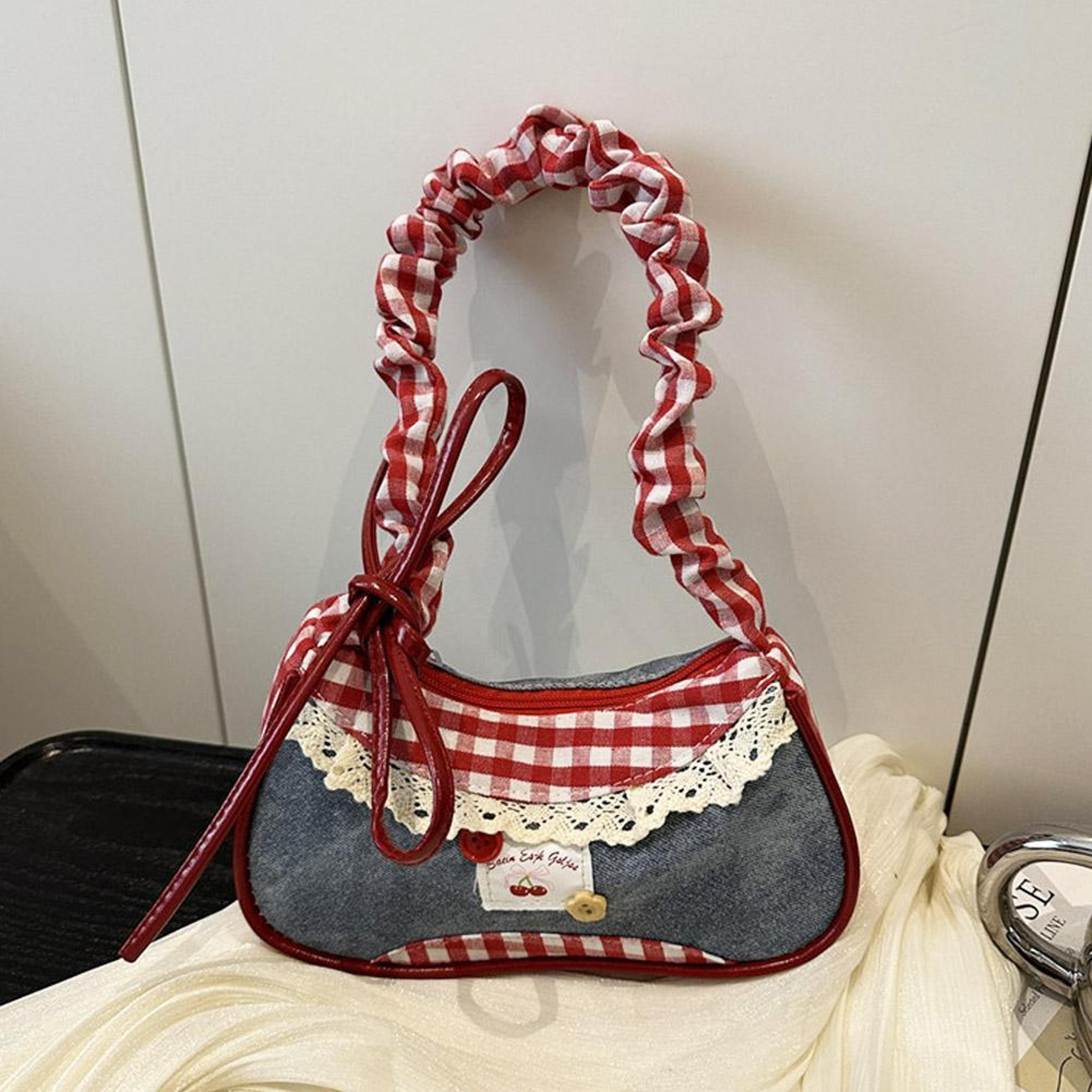 Lace Ribbon Womens Shoulder Bag Korean Style Underarm Commuter Handbag 1