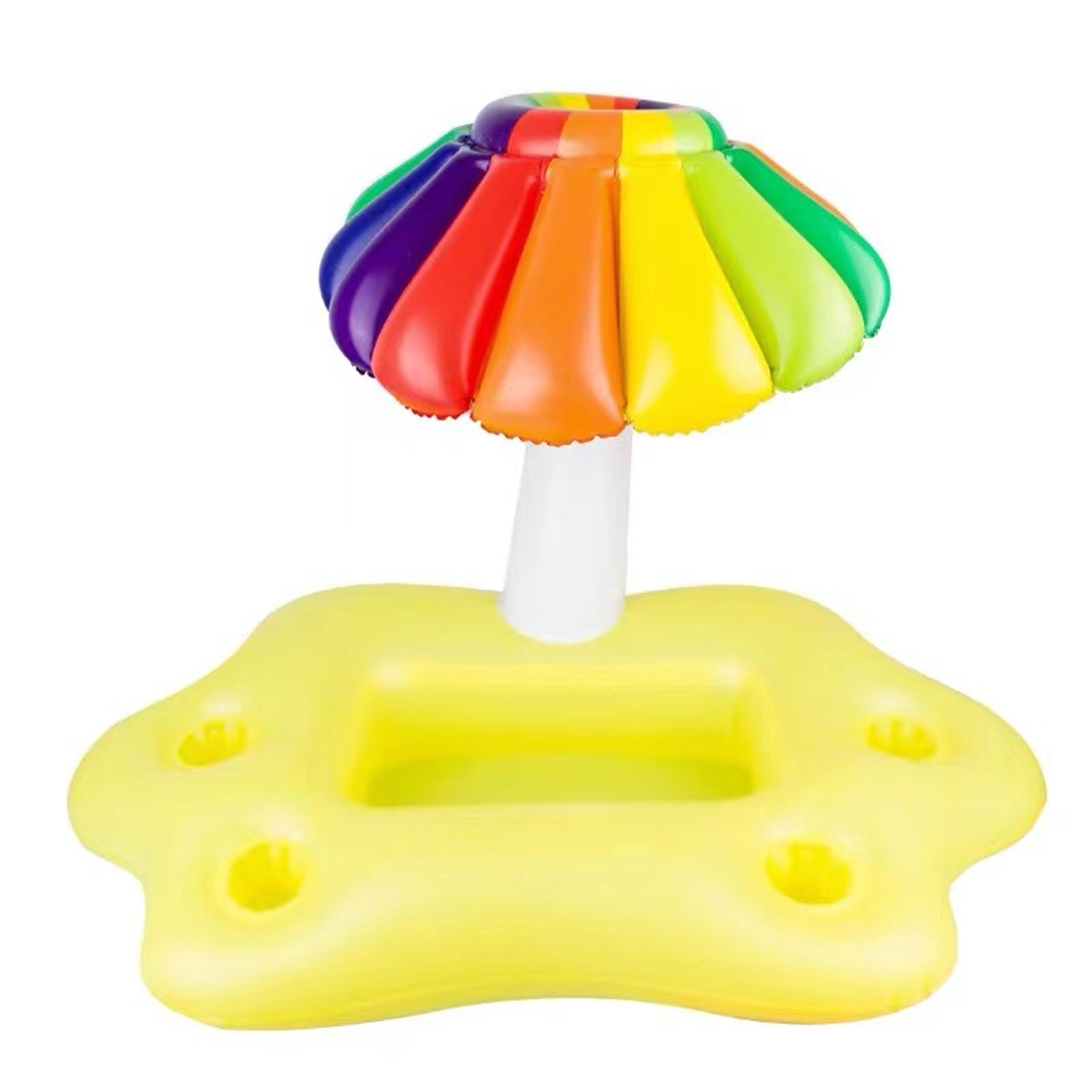 Inflatable Drink Holder Pool Float Cooler With Rainbow Cloud Palm Tree  Umbrella 5