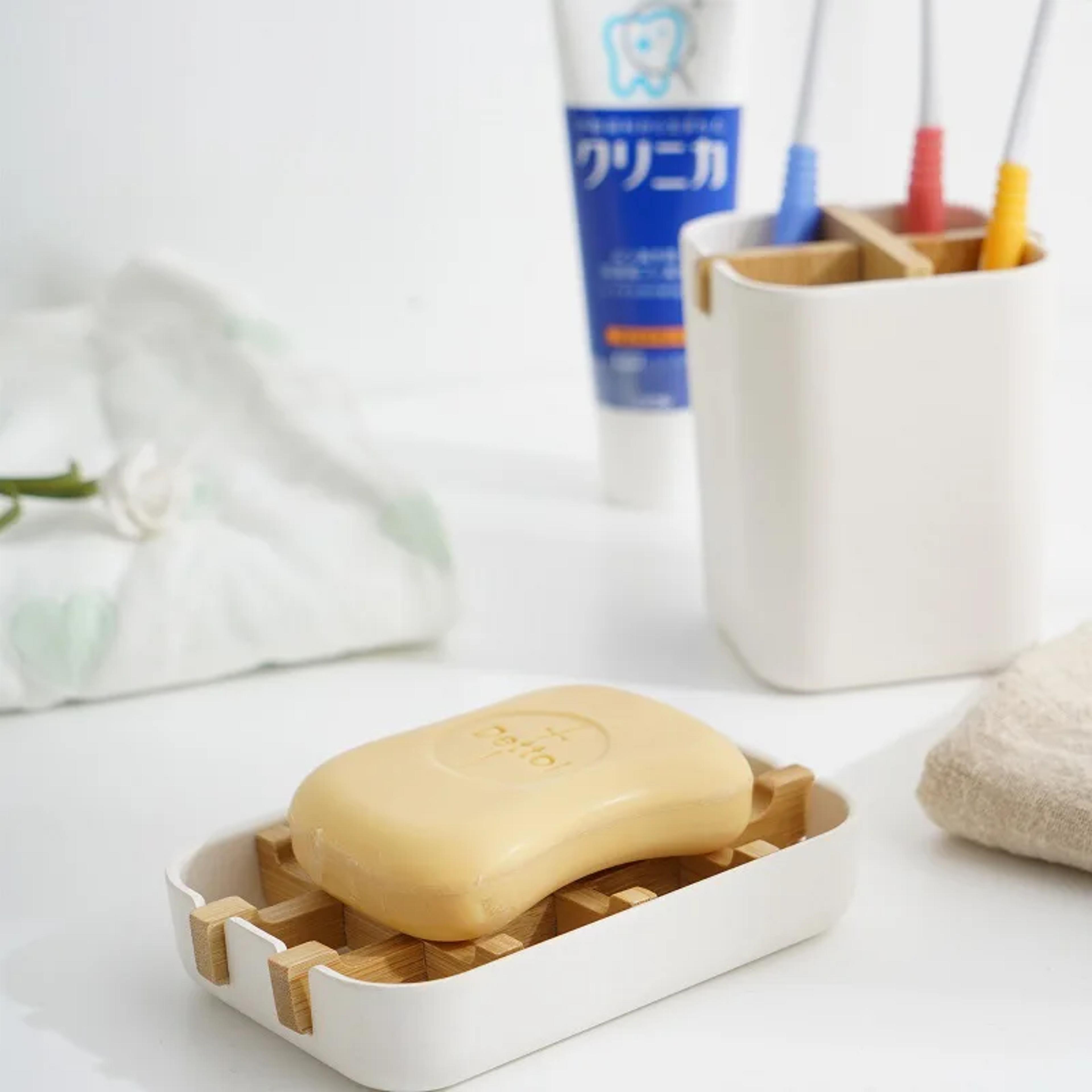 Premium Bamboo Soap Dish With SelfDraining Wooden Holder For Bathroom  Kitchen 2