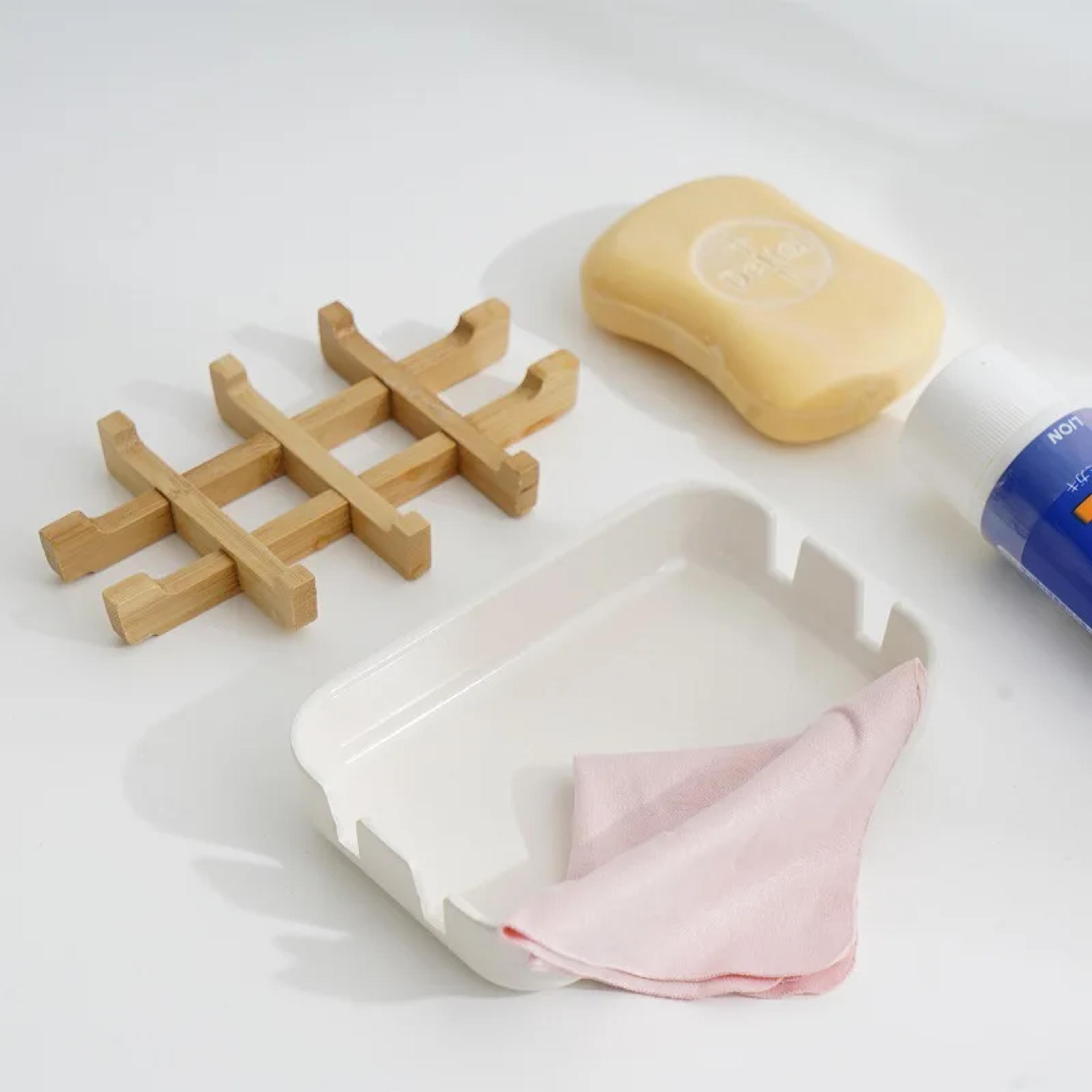 Premium Bamboo Soap Dish With SelfDraining Wooden Holder For Bathroom  Kitchen 3