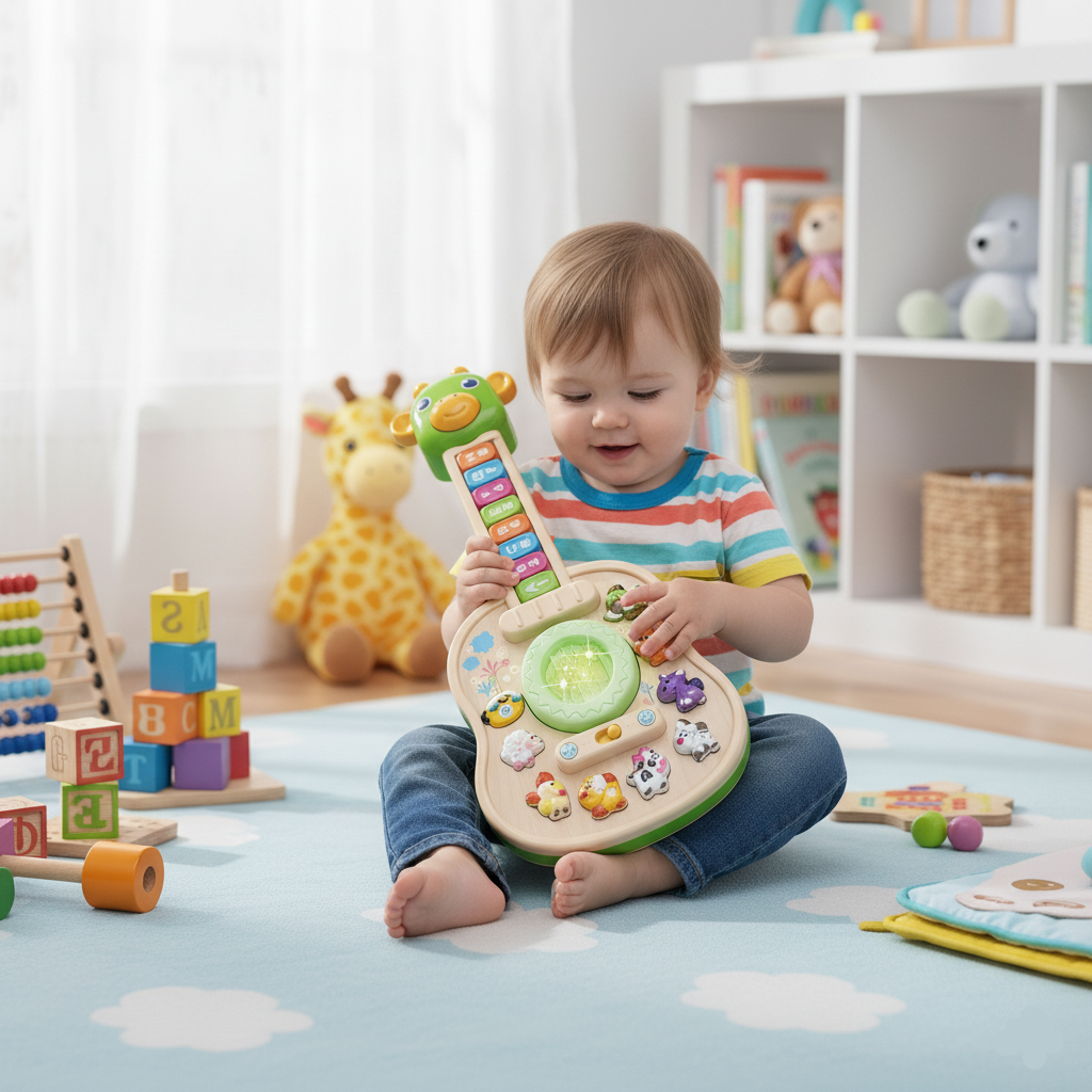 giraffe baby musical guitar & kids piano toy with animal sounds, lights and educational music