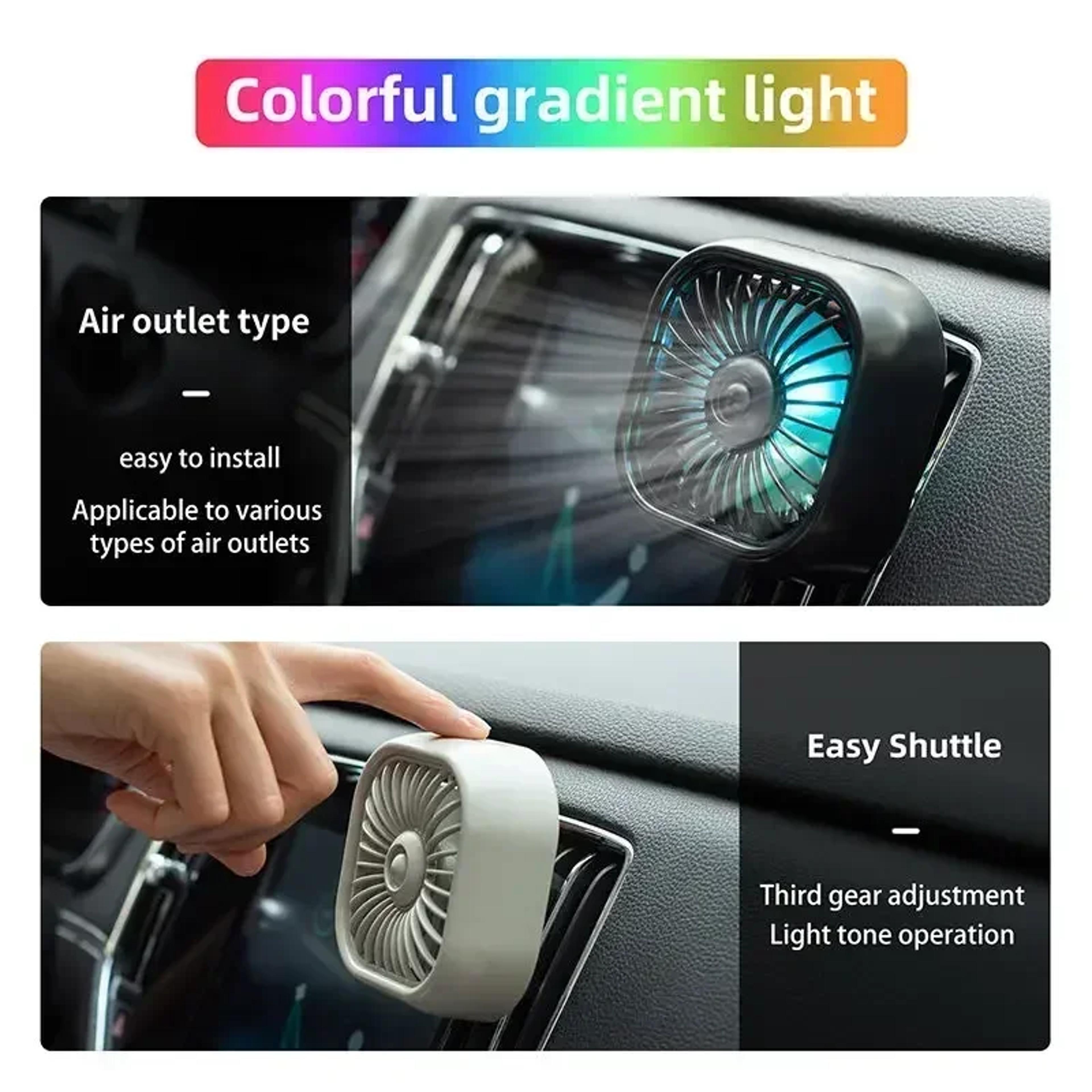 Portable Car Air Vent Fan USB Mini Cooling Fan With Colorful LED Lights  3 Speed Airflow 3