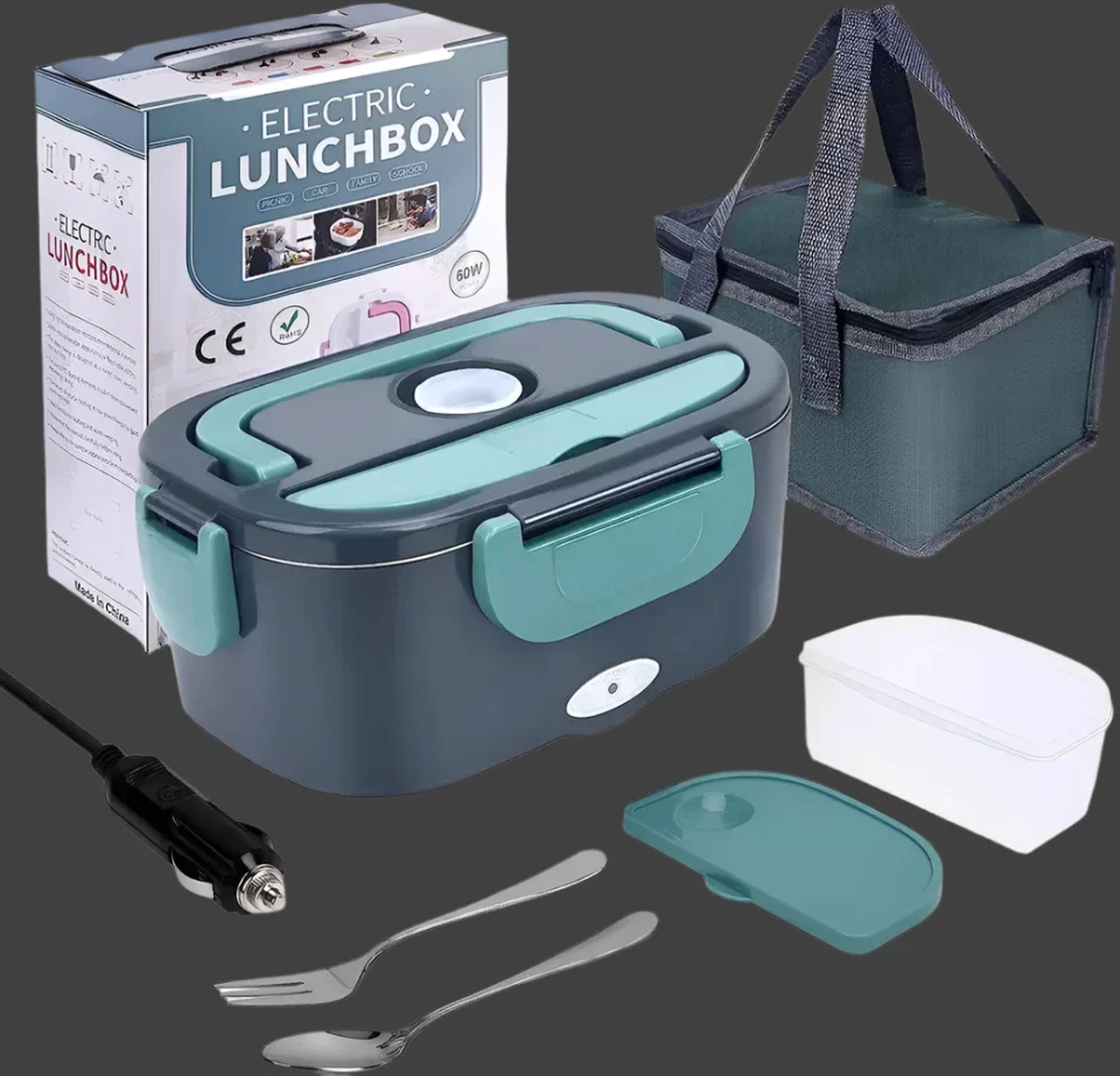 2-in-1 electric heated lunch box – portable stainless steel bento box for car & home, 1.2l