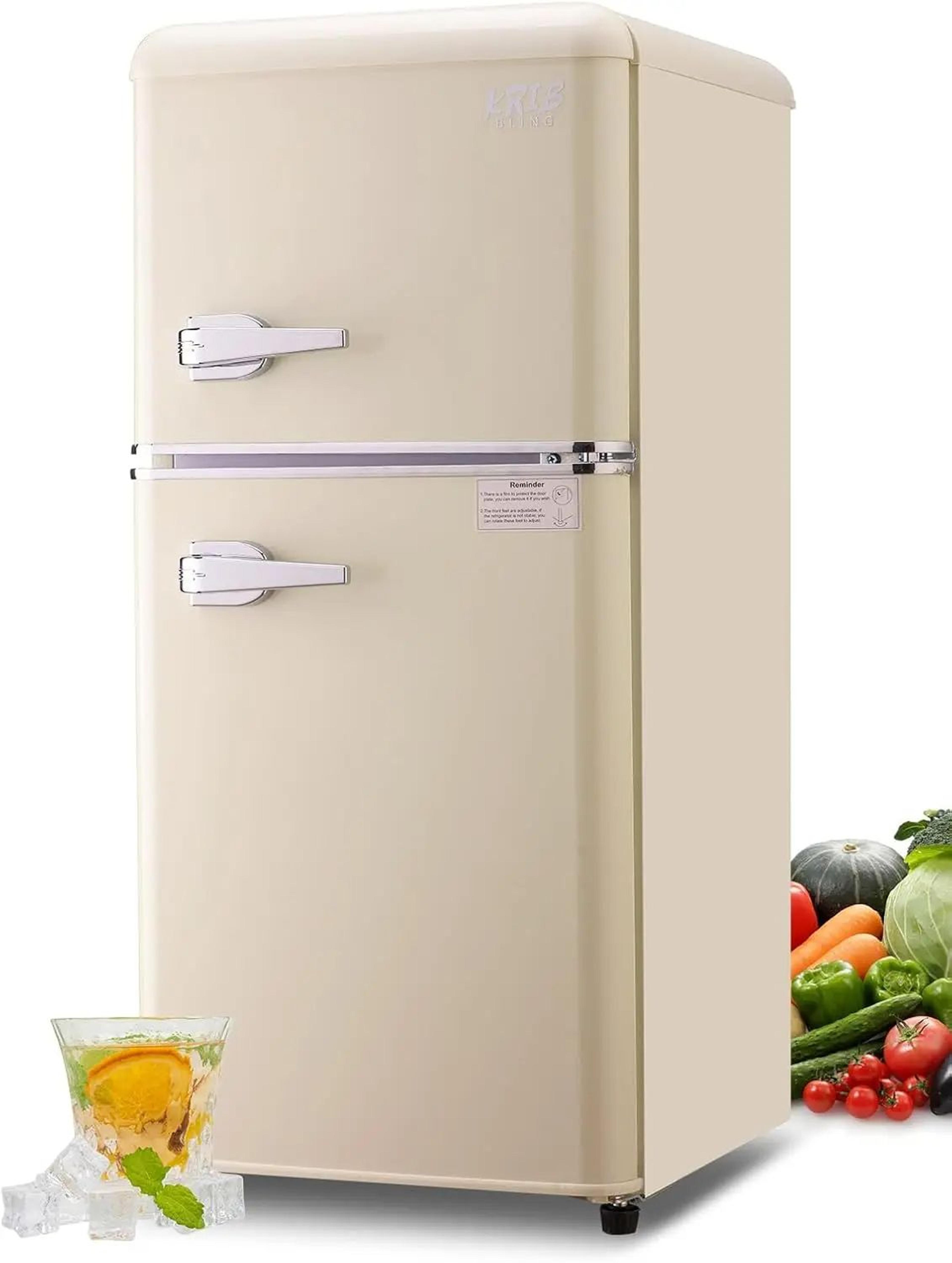 krib bling compact refrigerator, retro design mini fridge with freezer, small drink chiller for home & office