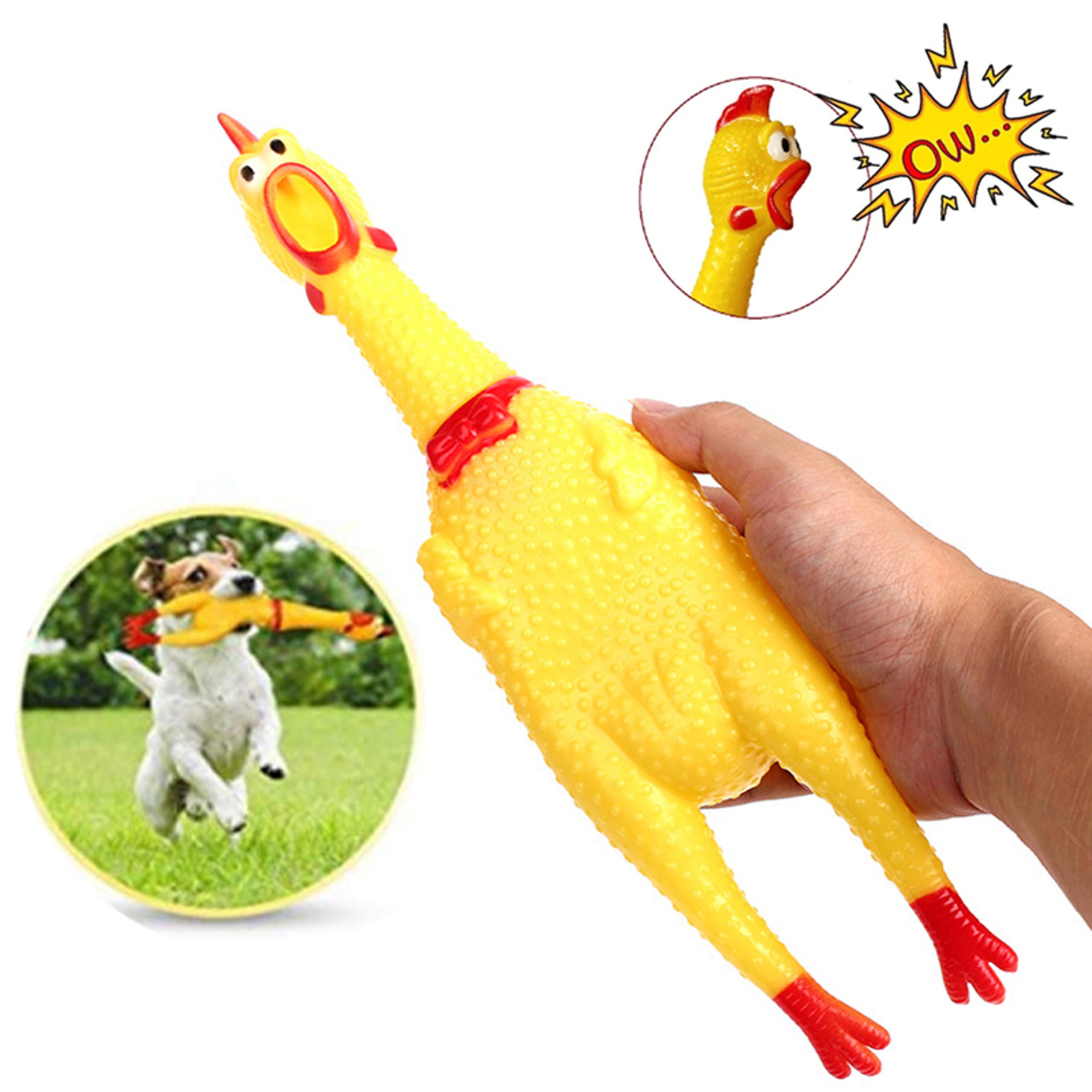 yellow rubber chicken dog toy: durable squeaky chew for funny pet play - sizes 17cm, 31cm, 40cm