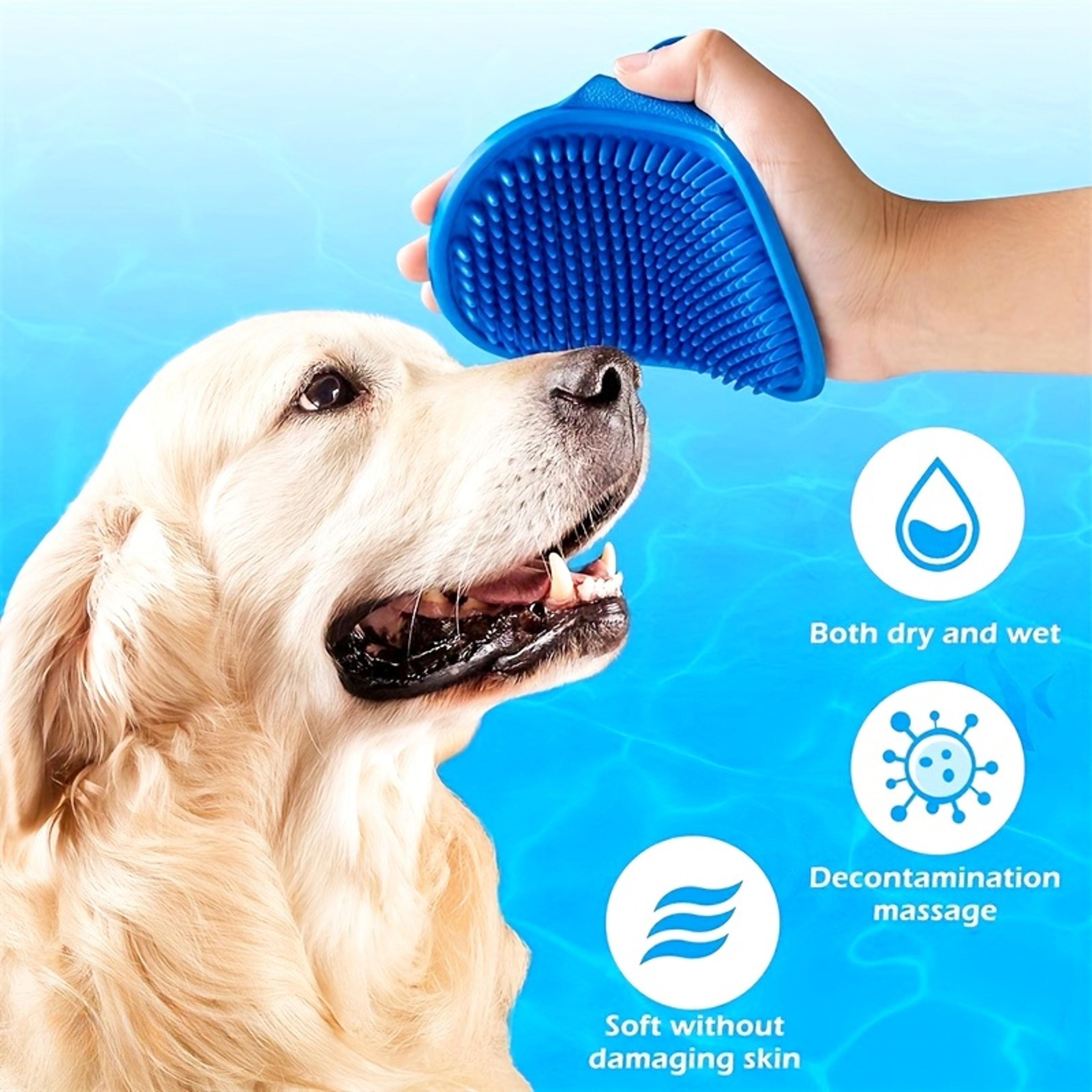 premium silicone pet bath & dog massage brush grooming tool with adjustable handle