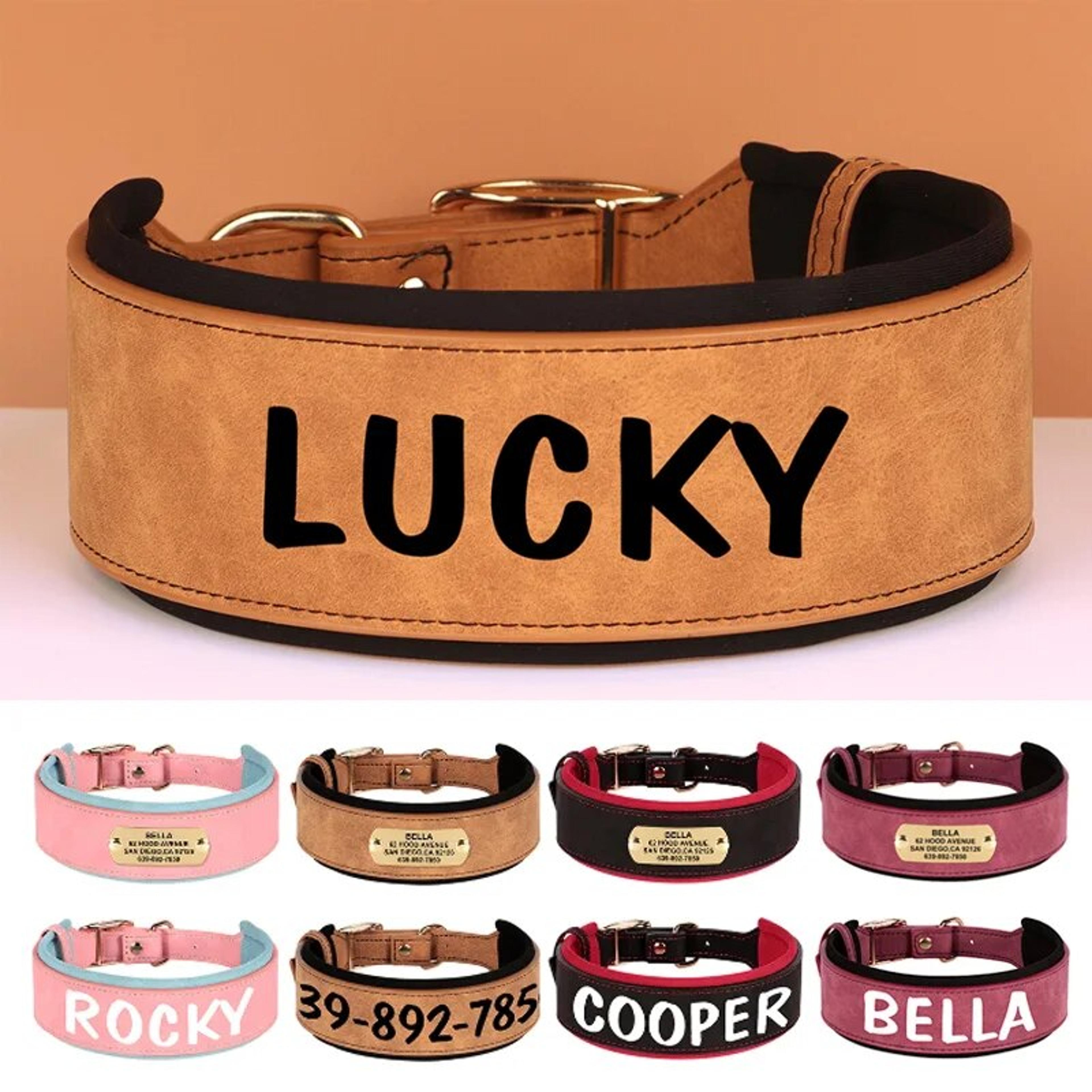 personalized pu leather dog collar | soft tag collar for small, medium, large dogs