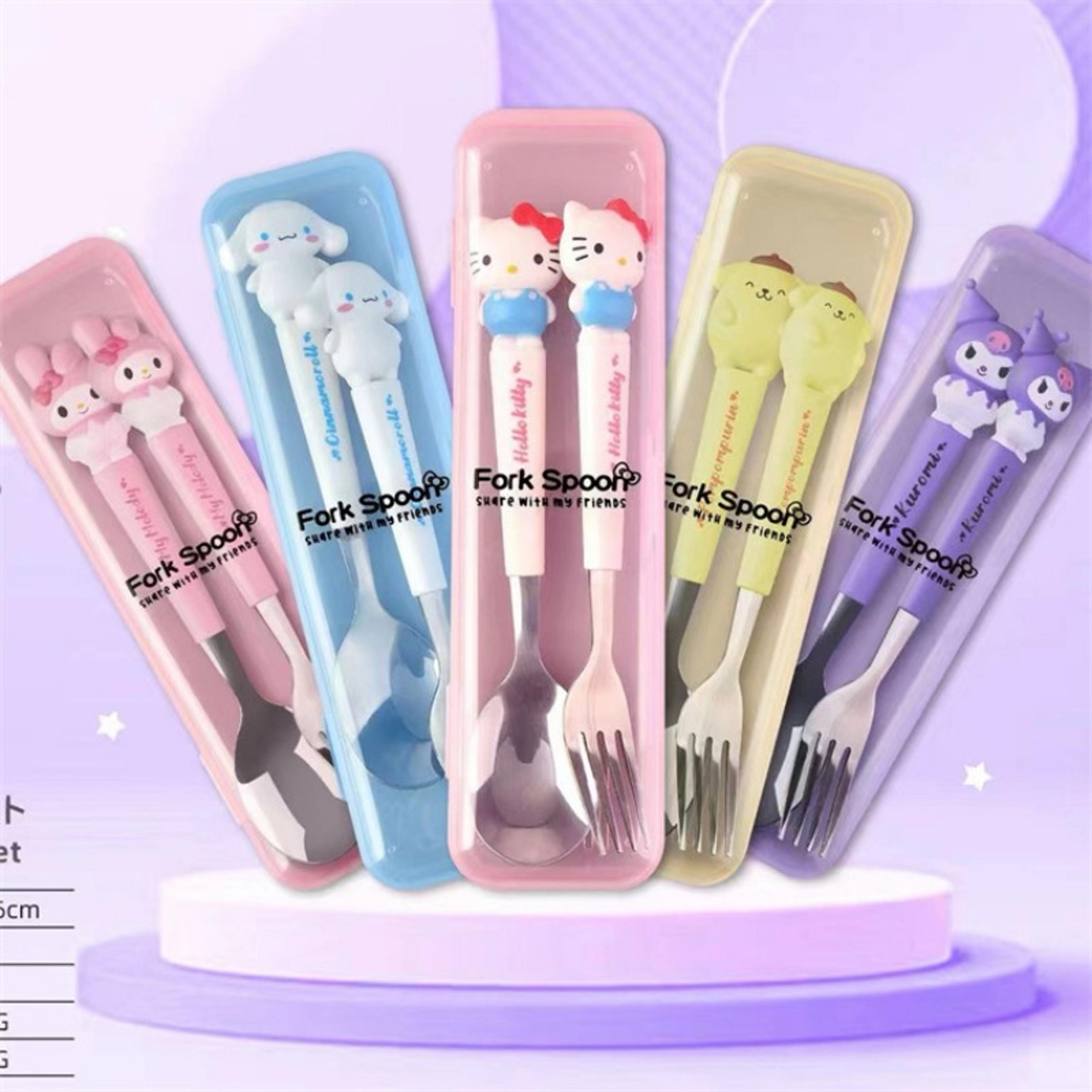 new sanrio hello kitty kuromi cinnamoroll spoon fork set - cute kawaii tableware for dining out