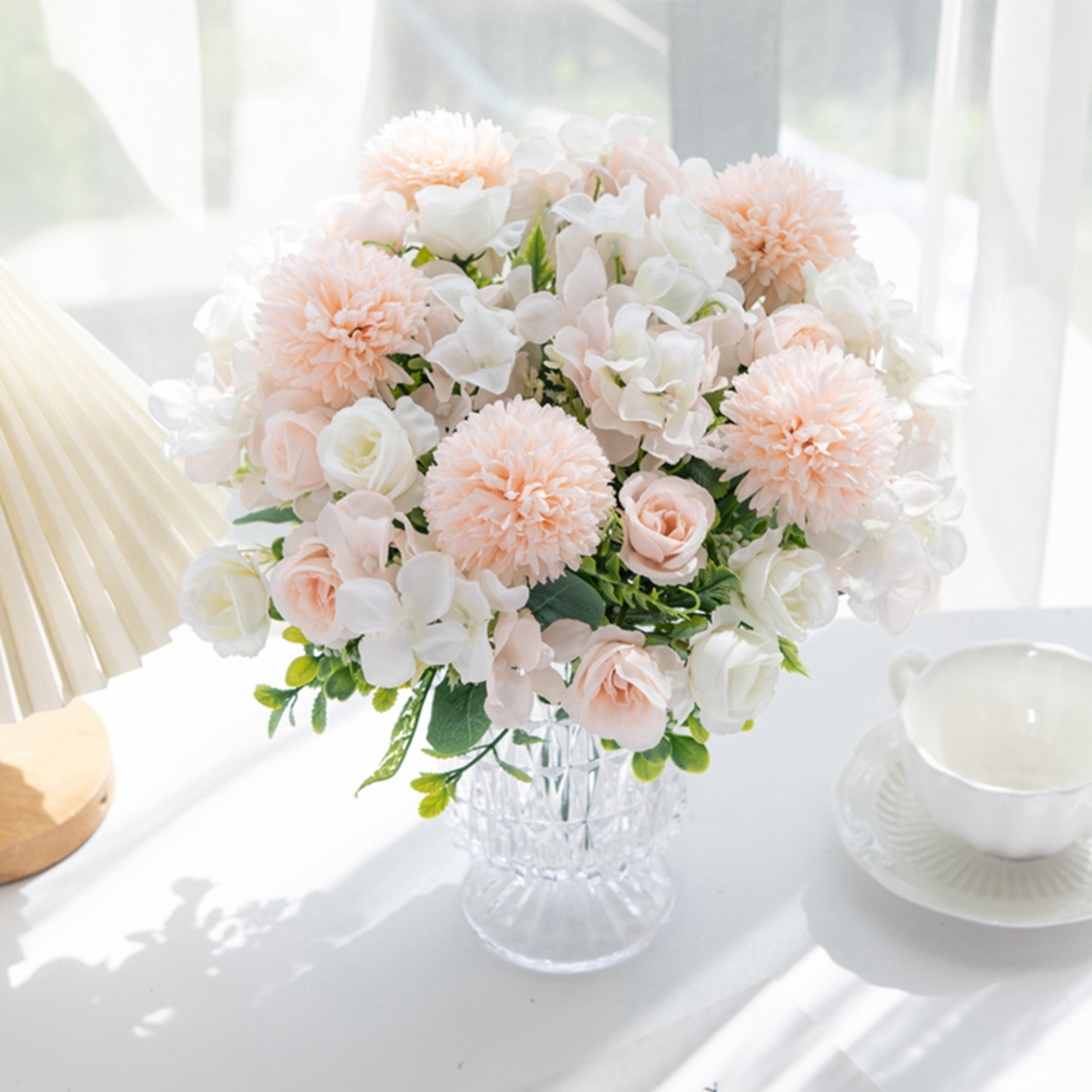 artificial flowers silk bouquet, rose chrysanthemum wedding wreath, outdoor garden archway decor