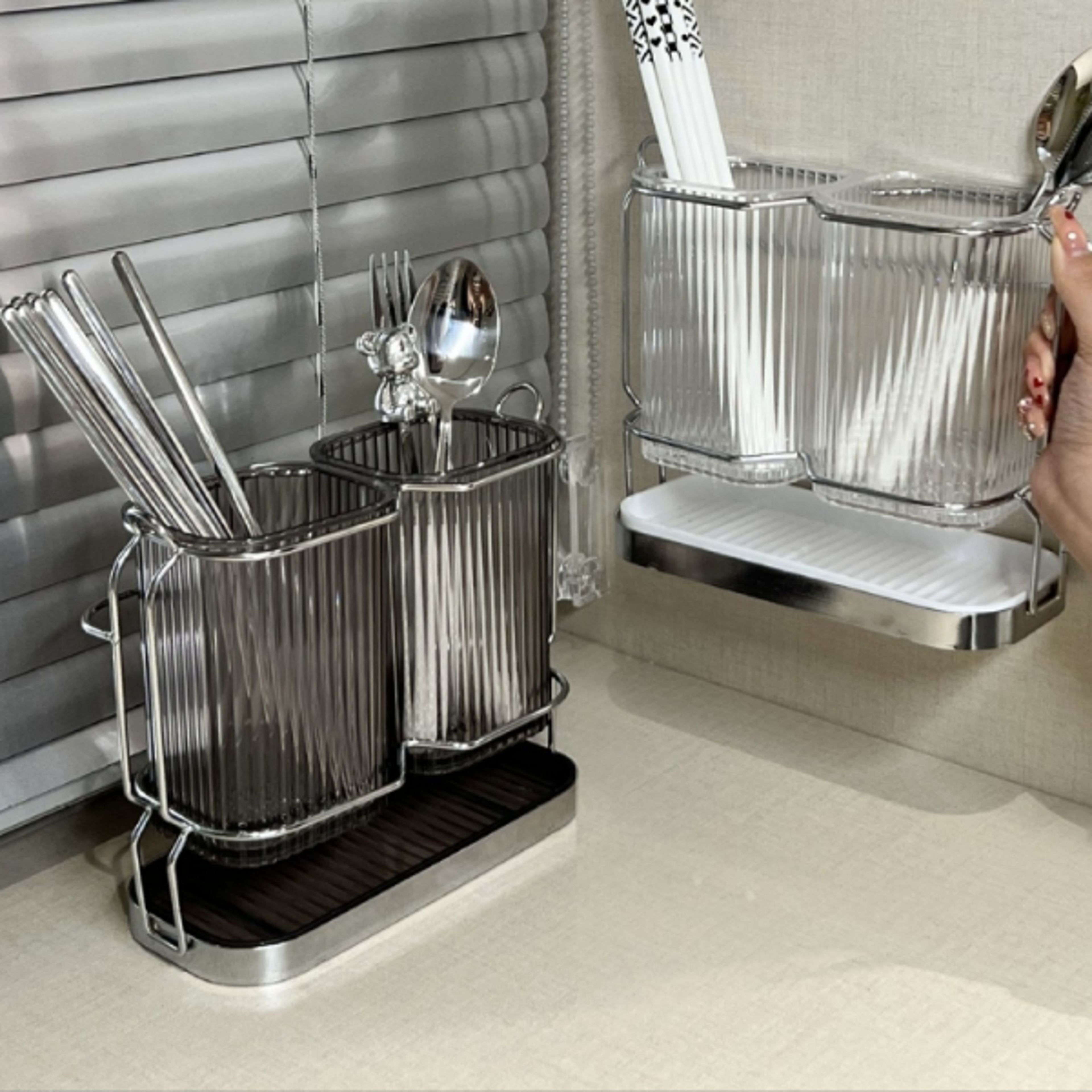 wall mounted kitchen cutlery organizer light luxury chopstick spoon holder stainless steel utensil drying rack