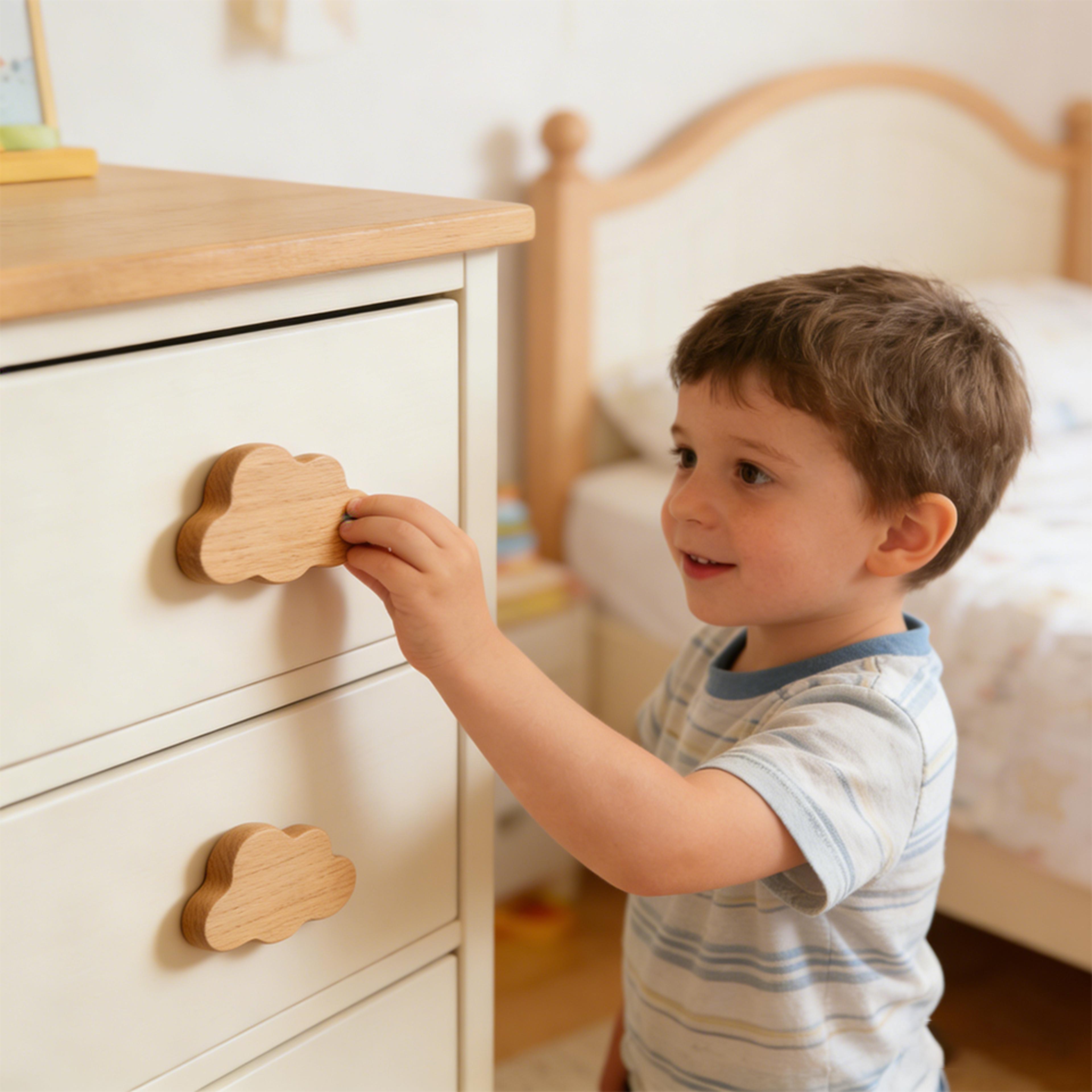 cloud and star wooden drawer knobs for kids dresser and nursery cabinets