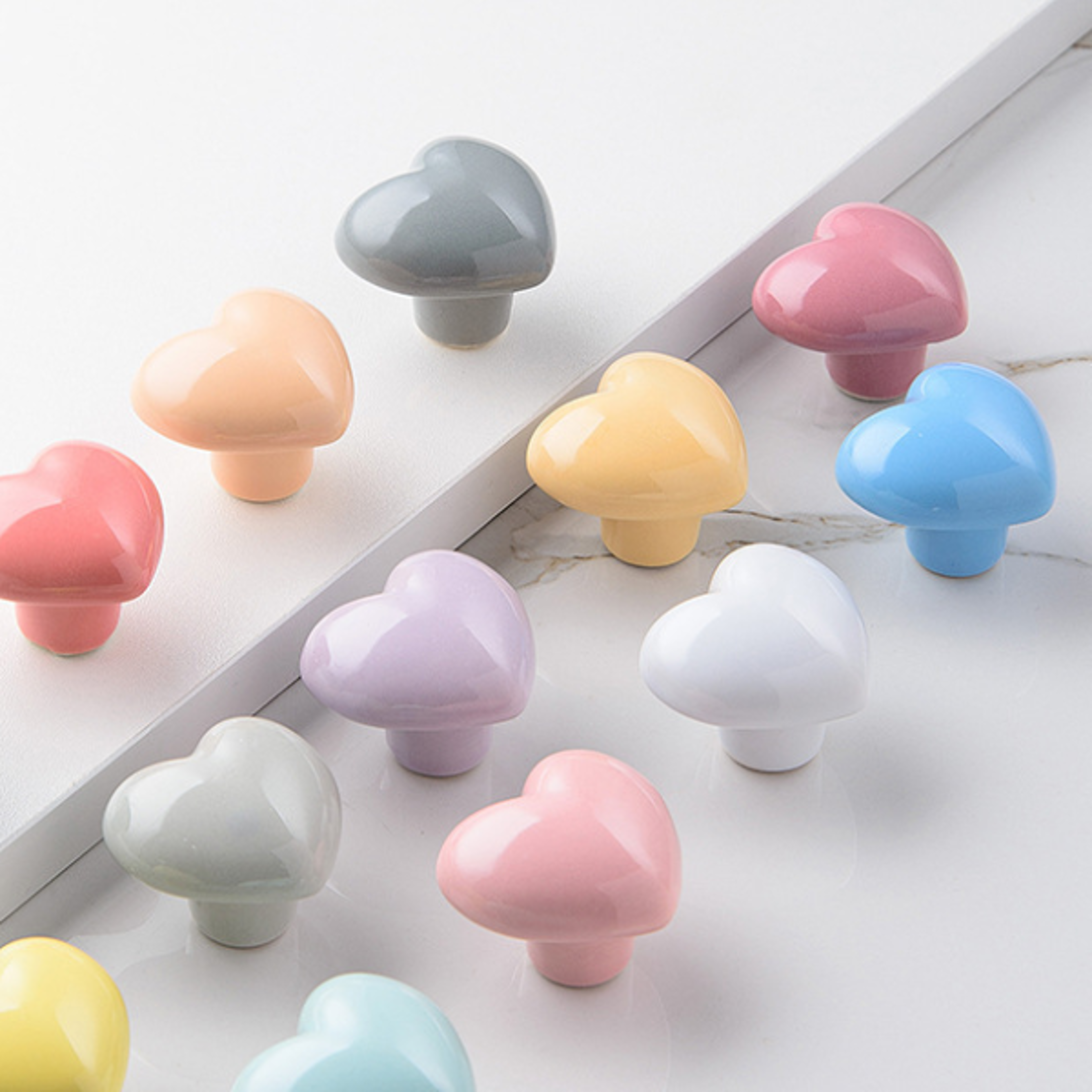 colorful heart ceramic cabinet knobs for kids room drawers and closets