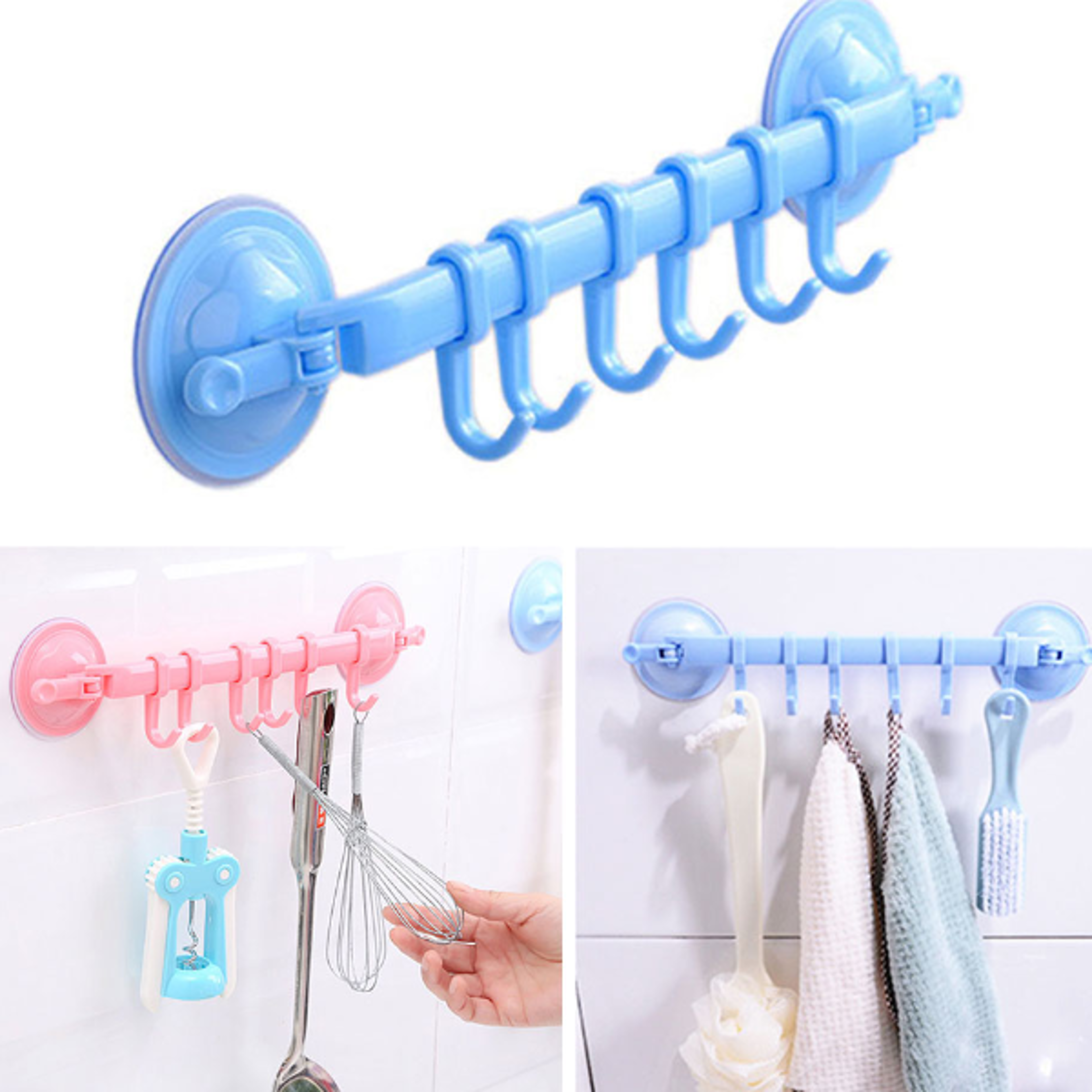 adjustable suction cup towel rack with hooks
