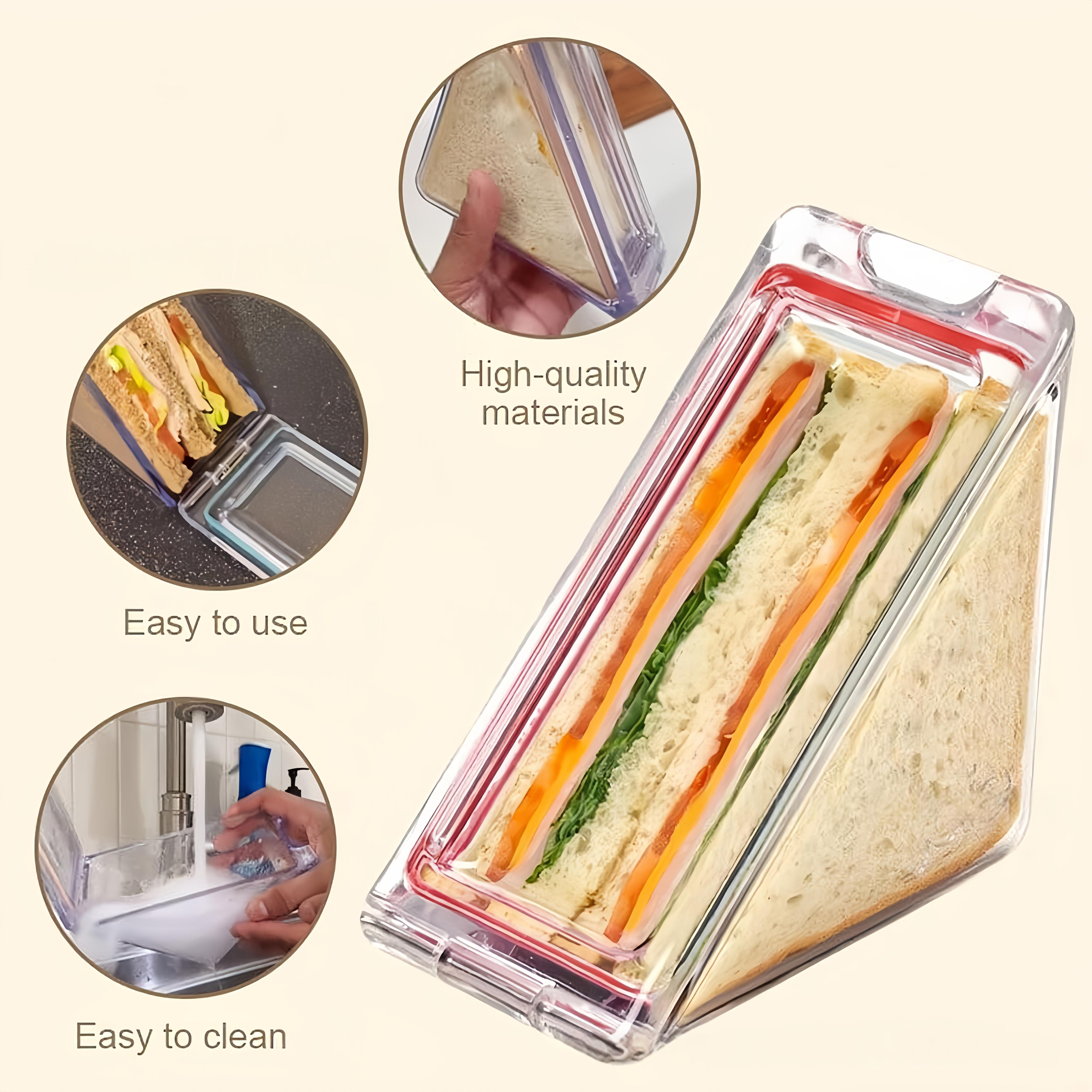 Portable Kids Triangle Sandwich Box Reusable Lunch Wedge  Acrylic Sandwich Holder 2