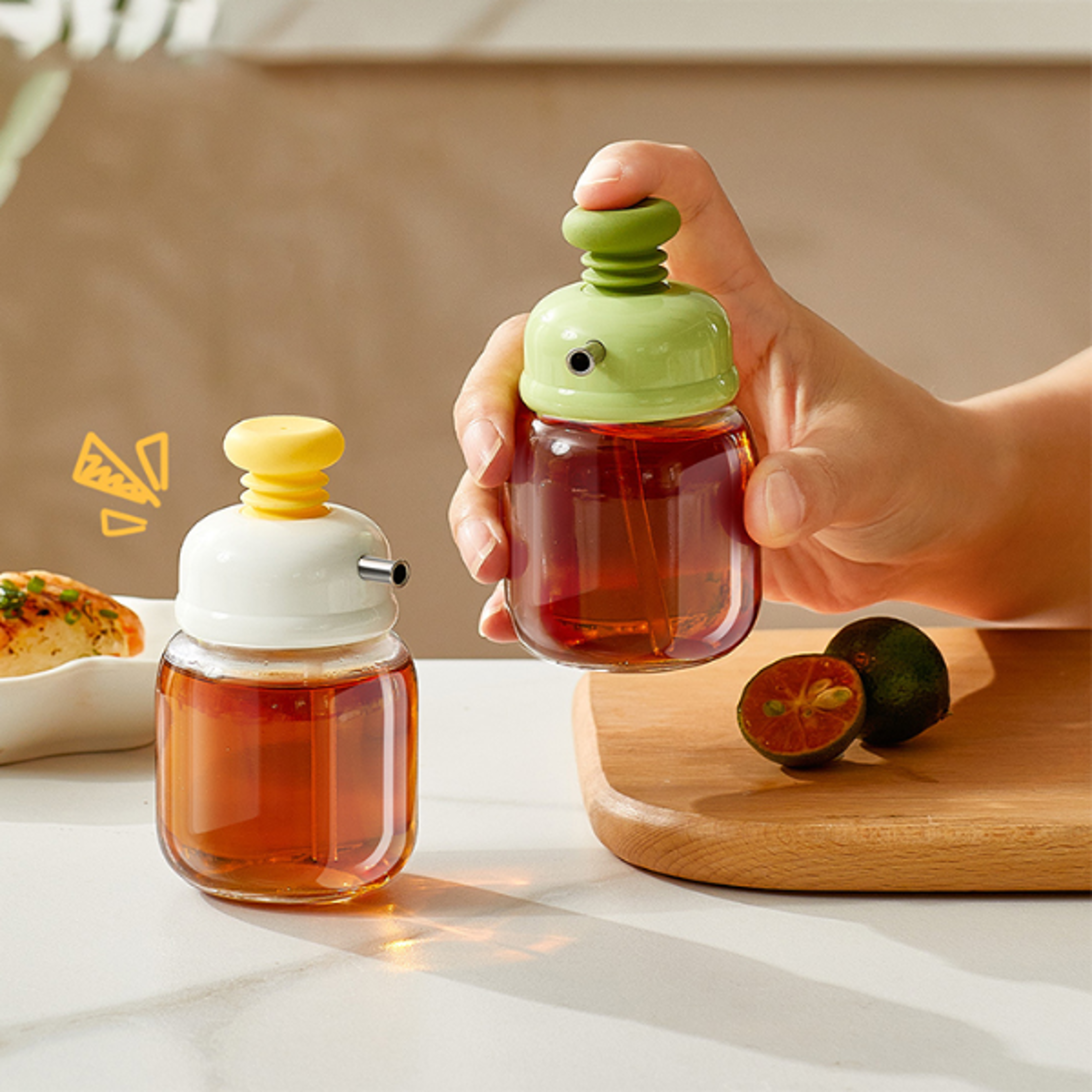 premium press top glass oil & soy sauce dispenser bottle leakproof kitchen condiment bottle