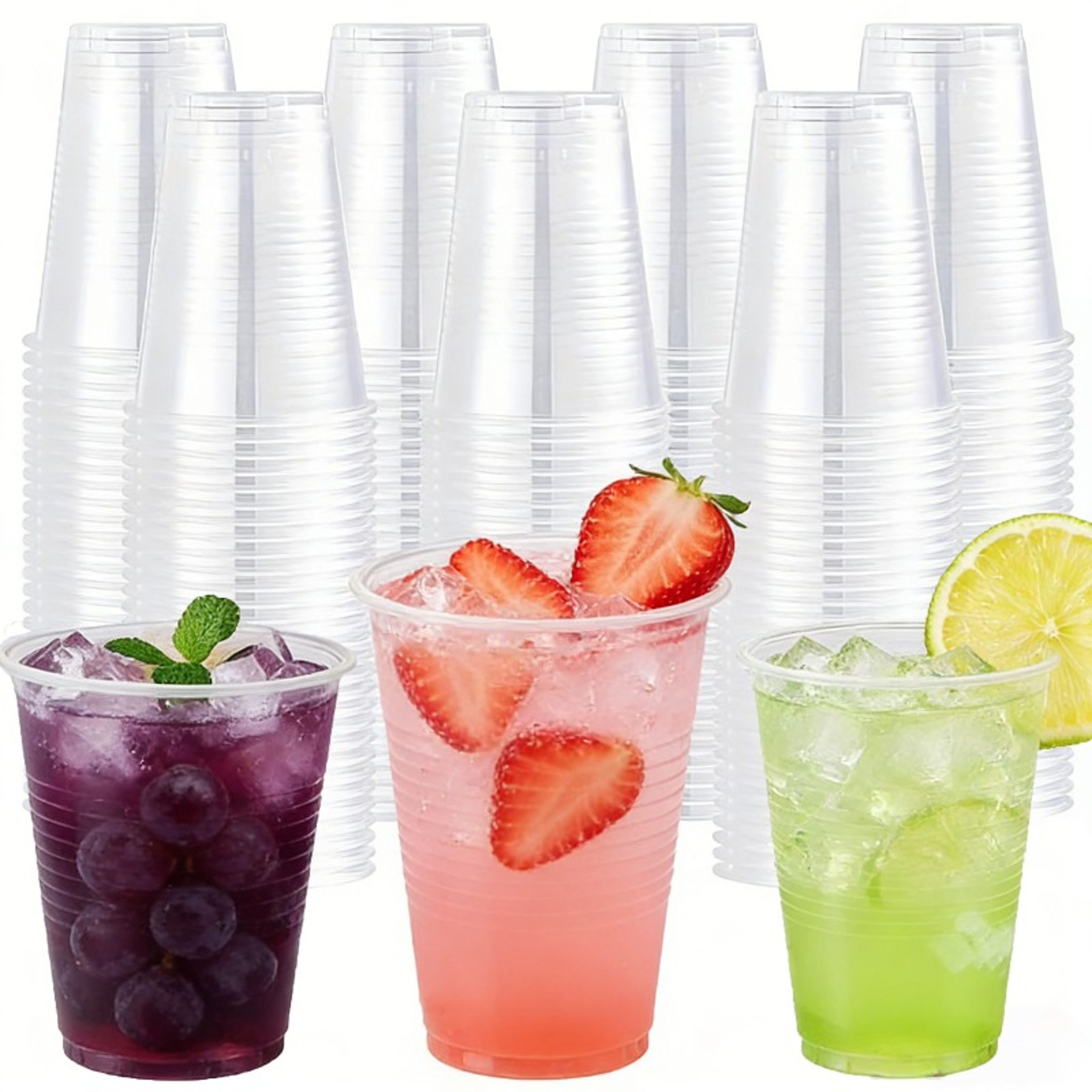 clear disposable plastic cups for parties, juice, iced coffee and milk tea