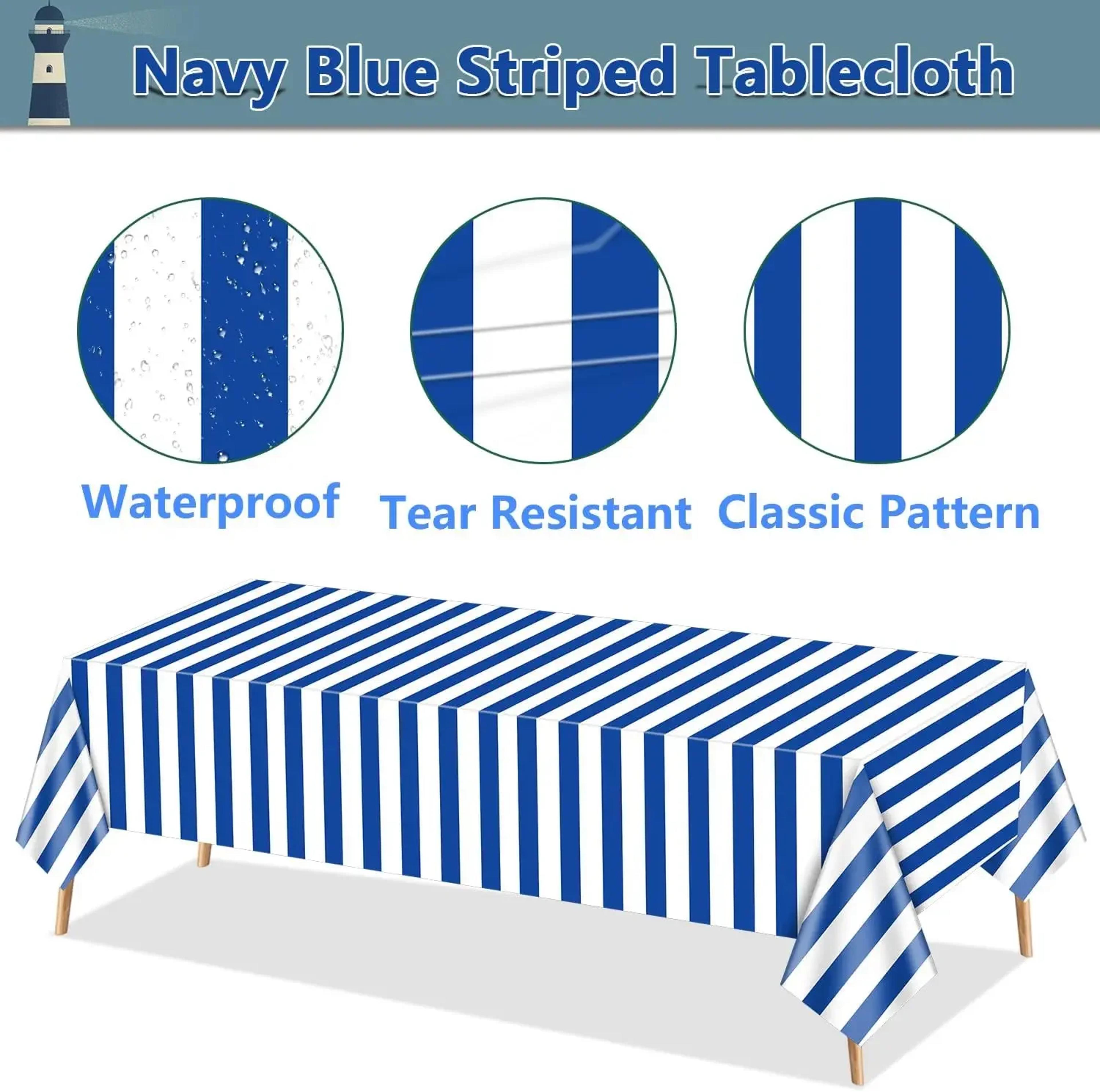 White Striped Waterproof Tablecloth Rectangle Table Cover For Outdoor Beach  Dining 4