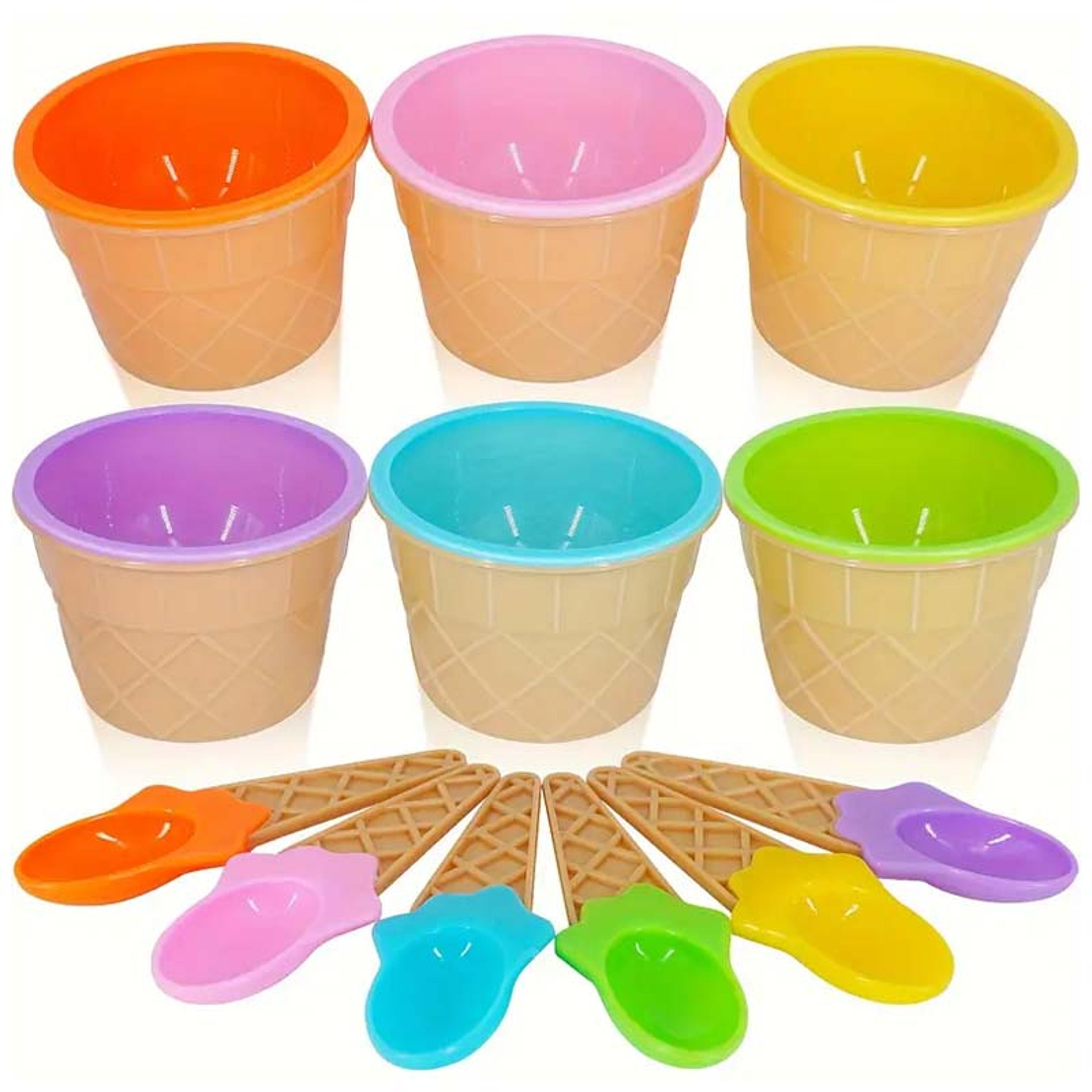 kids reusable ice cream bowl set with cone spoons