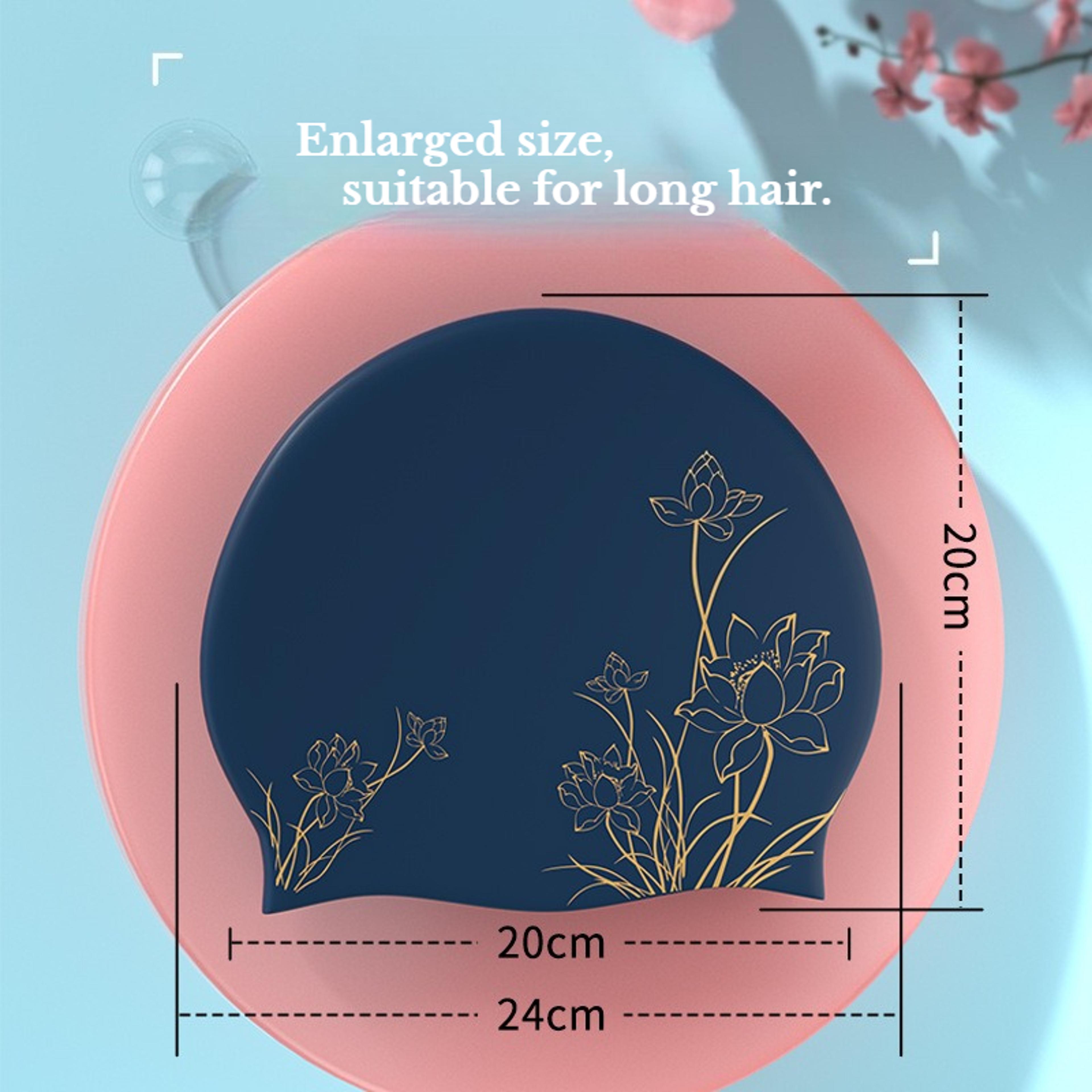 Lotus Print Silicone Swim Cap For Long Hair With Ear Protection 3