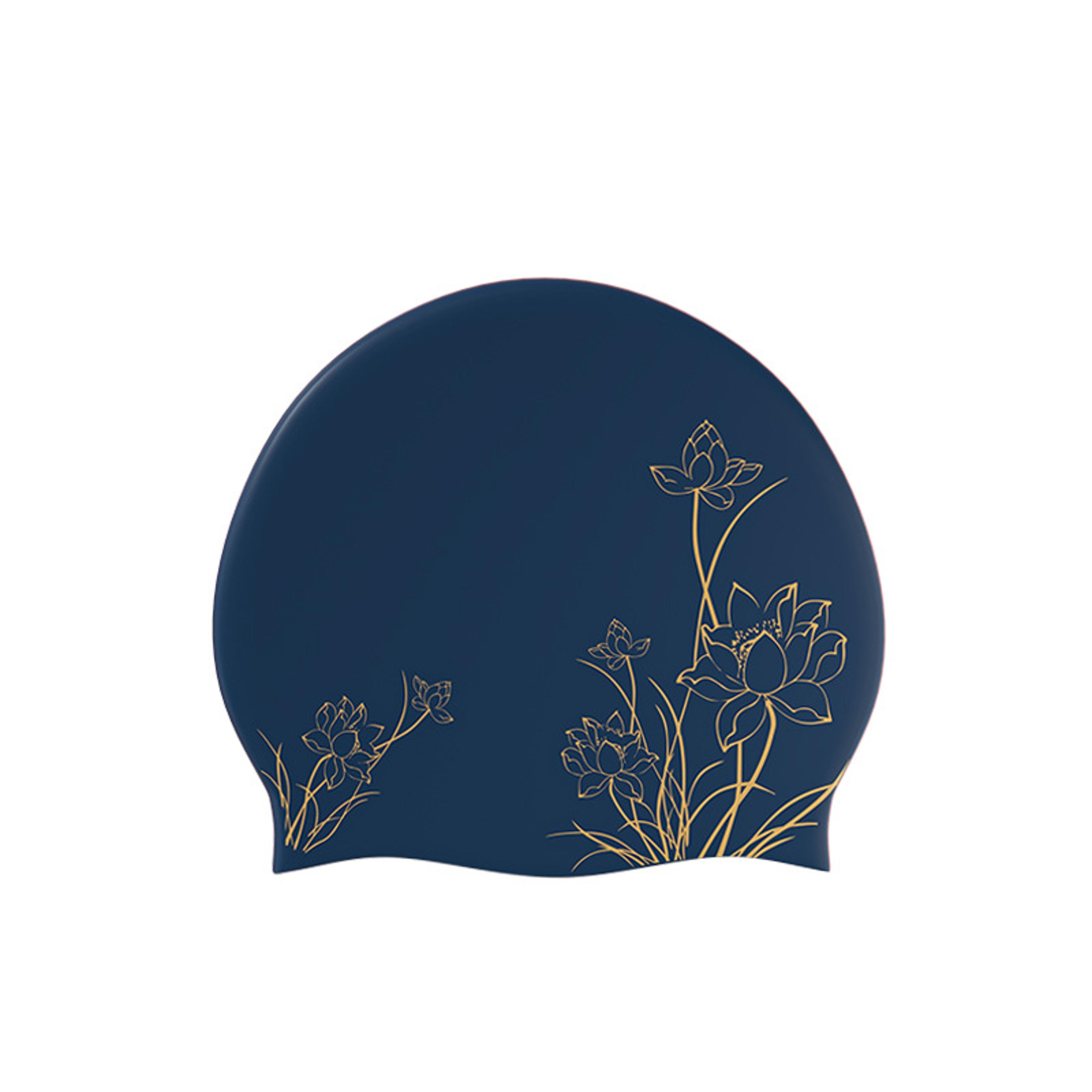 Lotus Print Silicone Swim Cap For Long Hair With Ear Protection 4