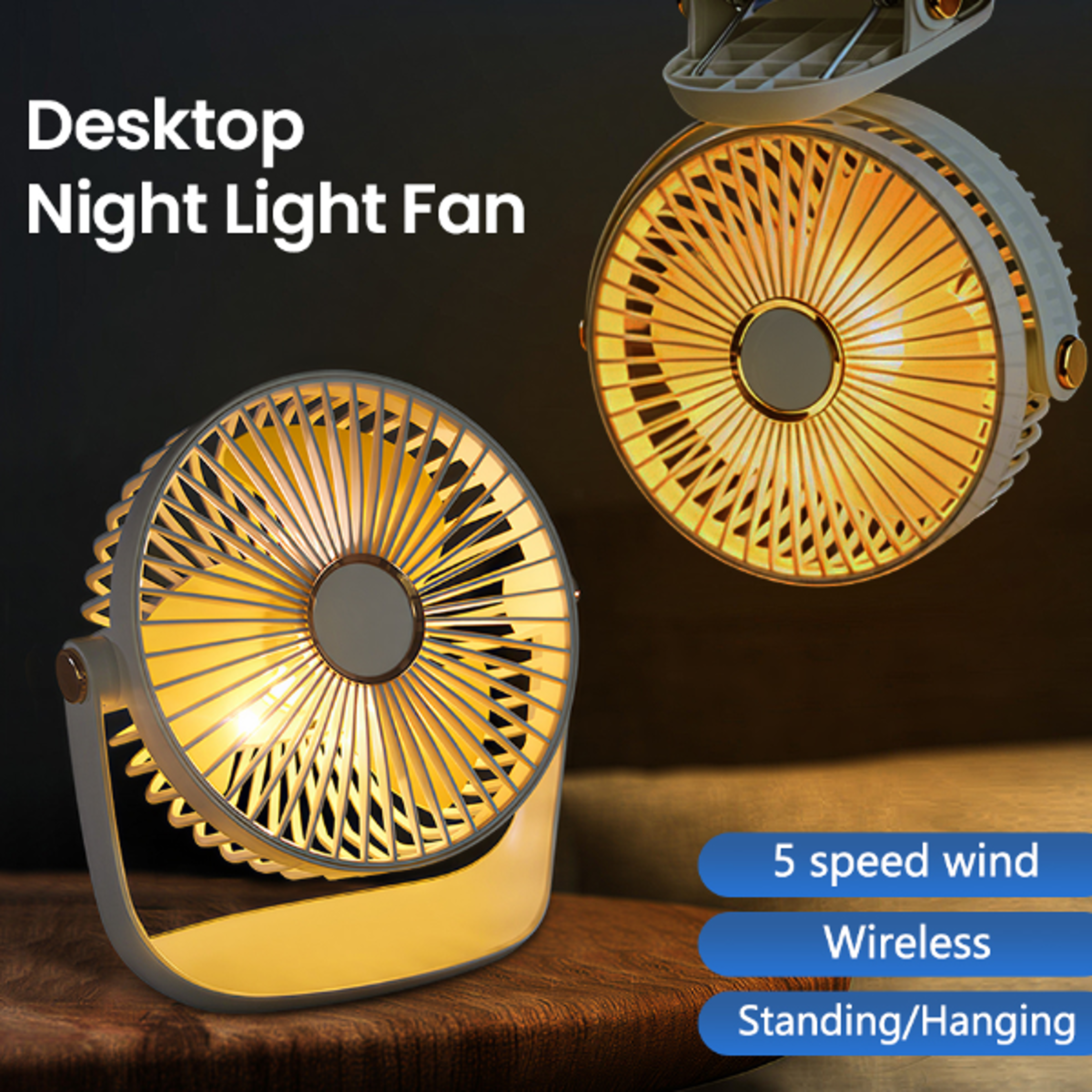 rechargeable clip fan with night light, speed quiet usb desk fan