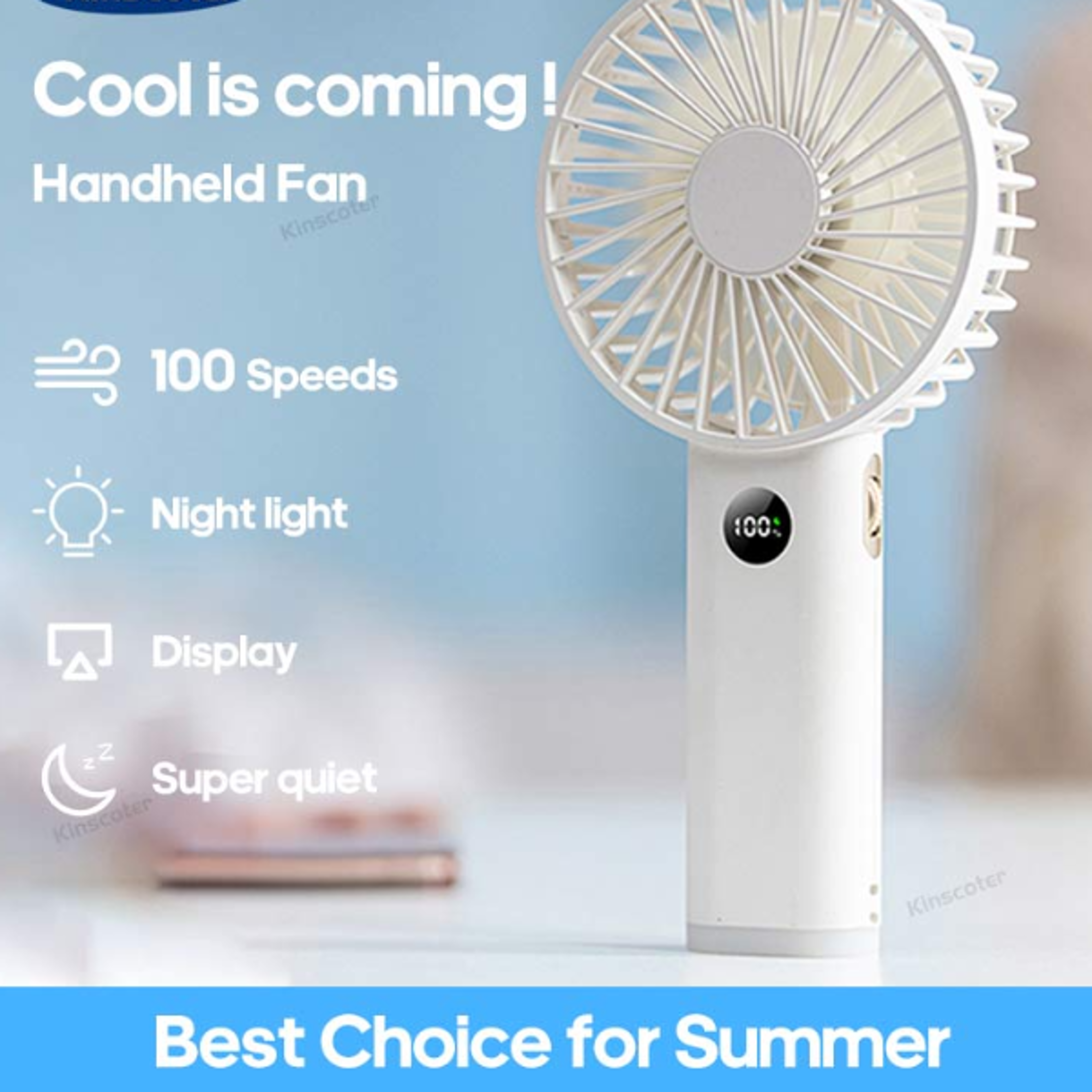 rechargeable handheld fan with led display, stepless speed control and night light