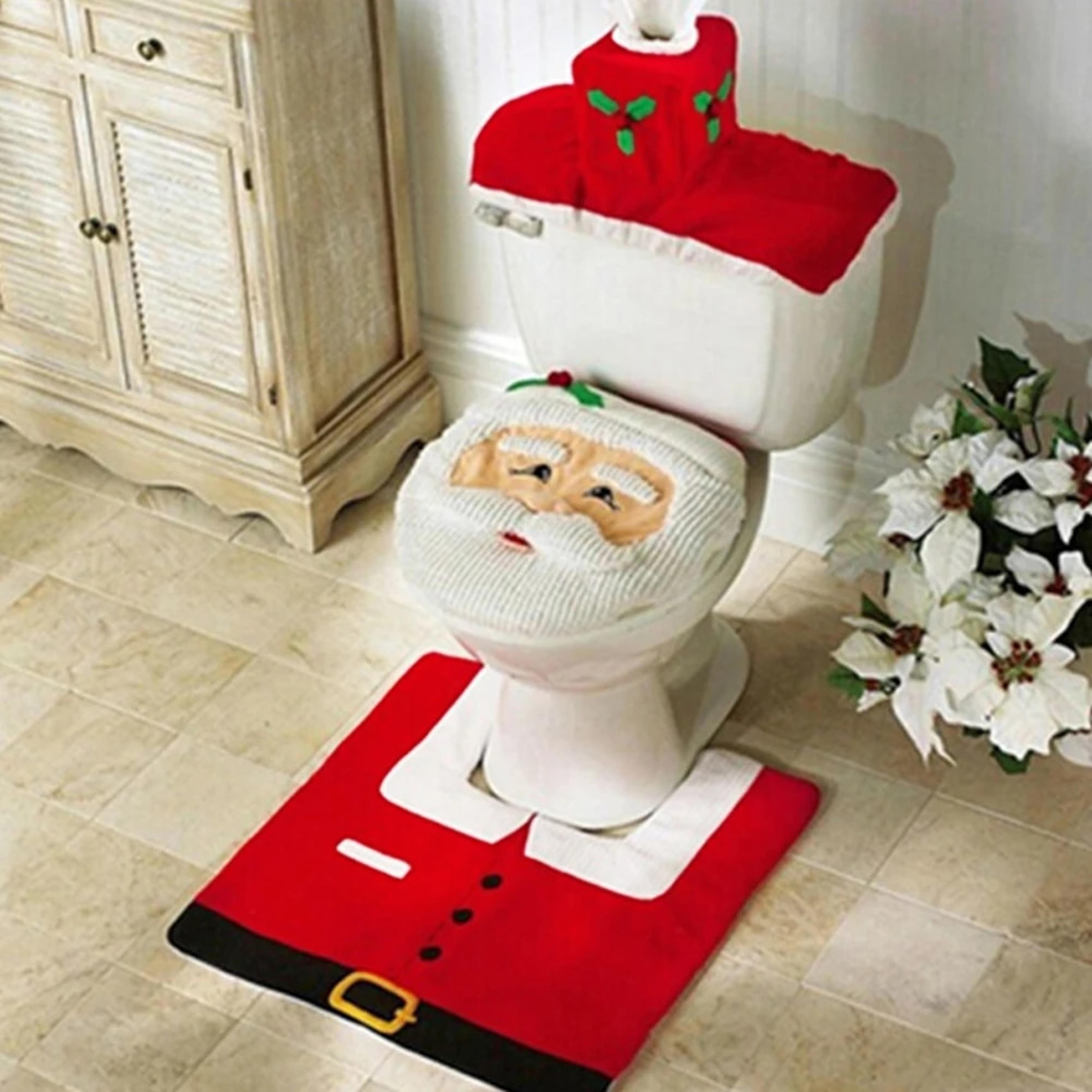 new cute christmas toilet seat covers: santa claus bathroom mat xmas supplies for home 2024