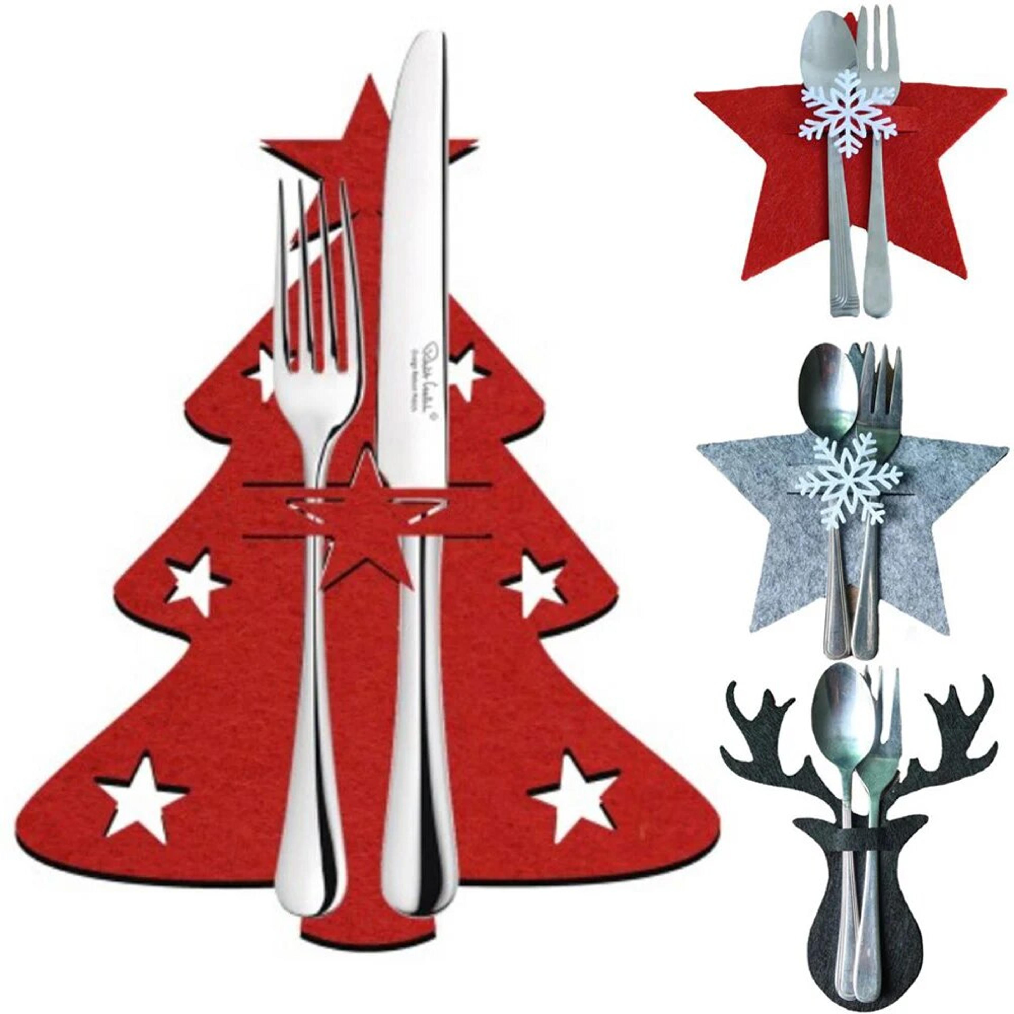 christmas knife and fork holder set: 44 styles, elk xmas tree design - non-woven fabric, cookware organizer, table decor