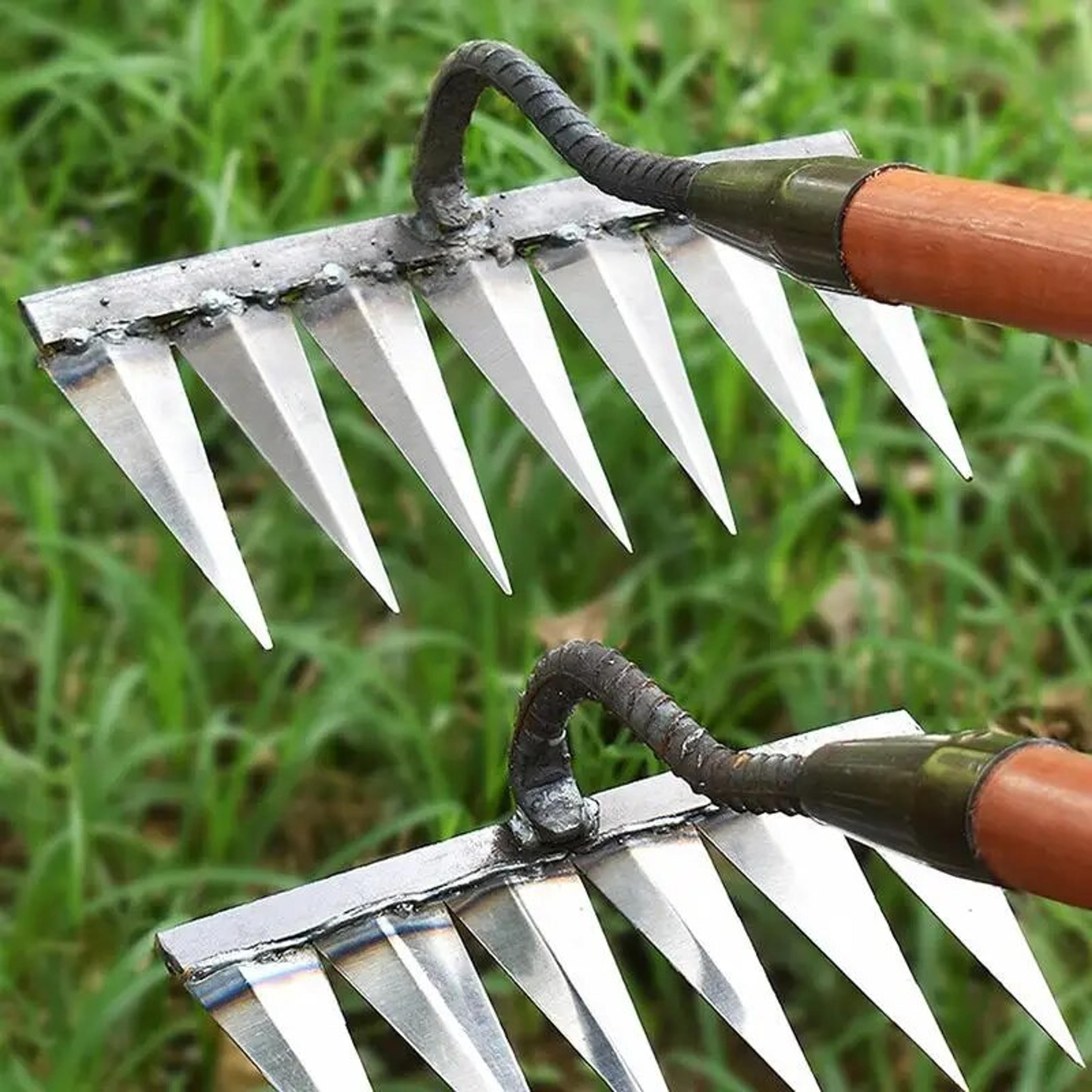 gardening hoe weeding rake: steel farm tool for grasping, raking, leveling, loosening soil, harrowing, and cleaning leav