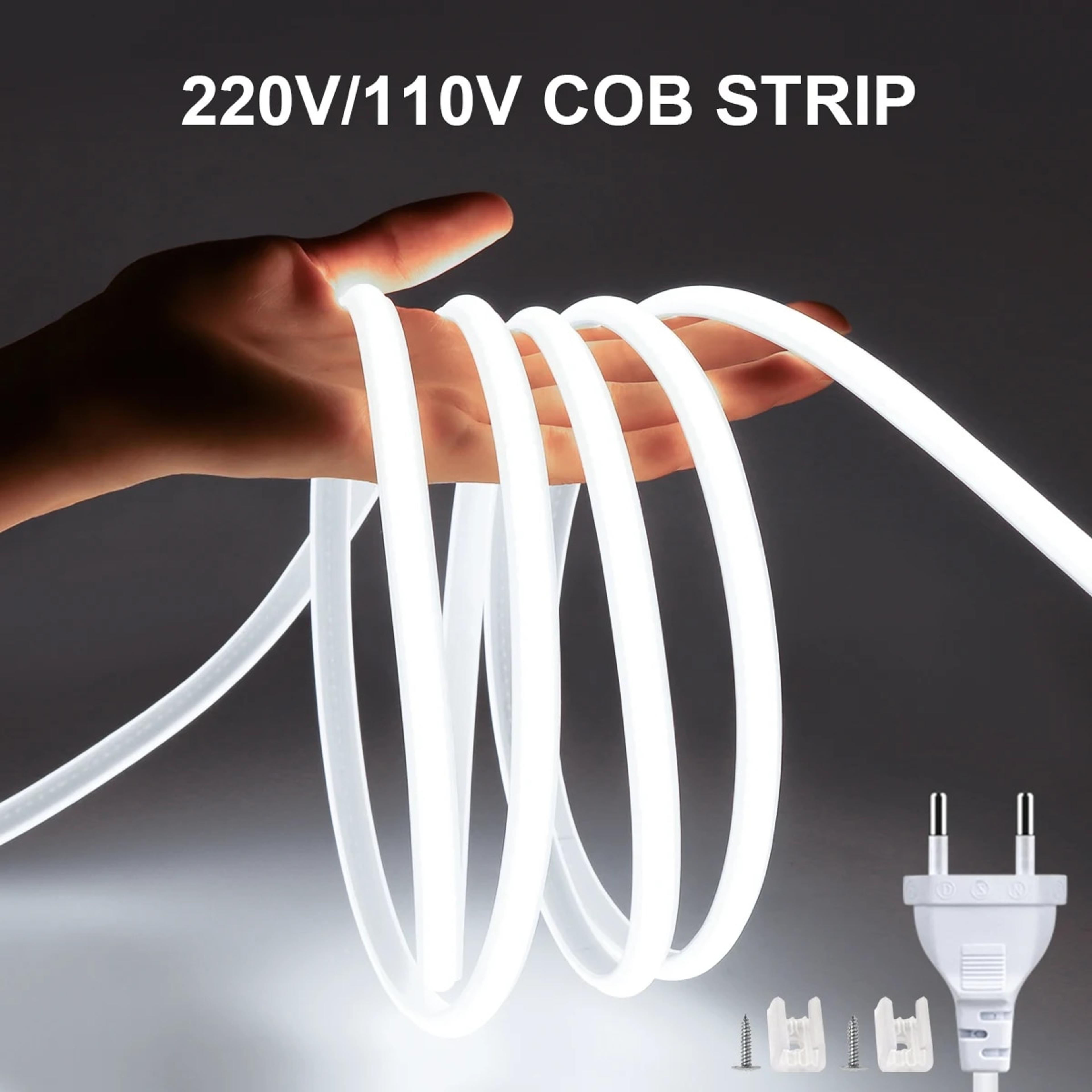 super bright 220v 110v cob led strip light 1m-35m - flexible outdoor lamp, waterproof led tape with eu us power plug - 3