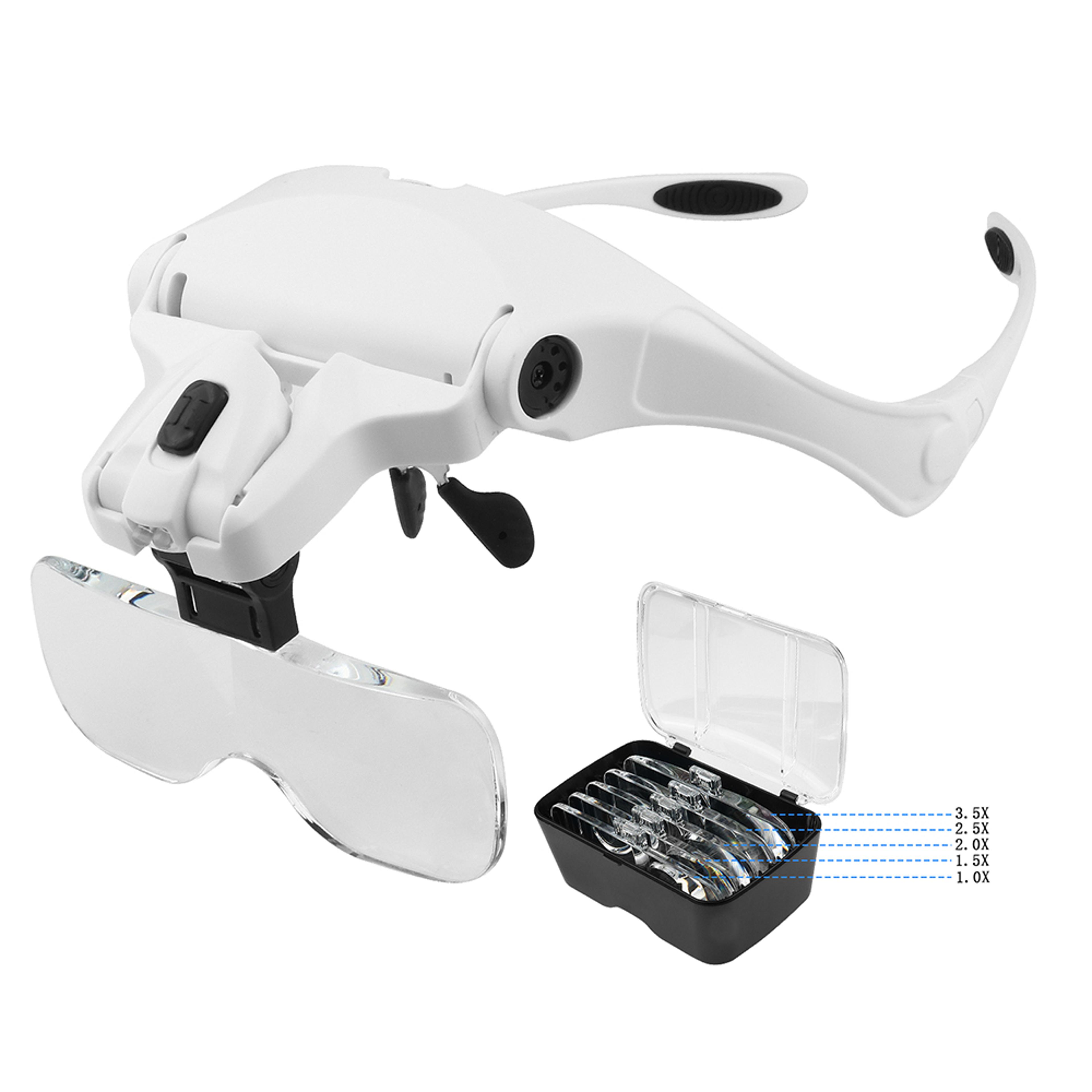 illuminated magnifying glasses – adjustable head loupe magnifier with 1.0x-3.5x magnification & 2 led lights
