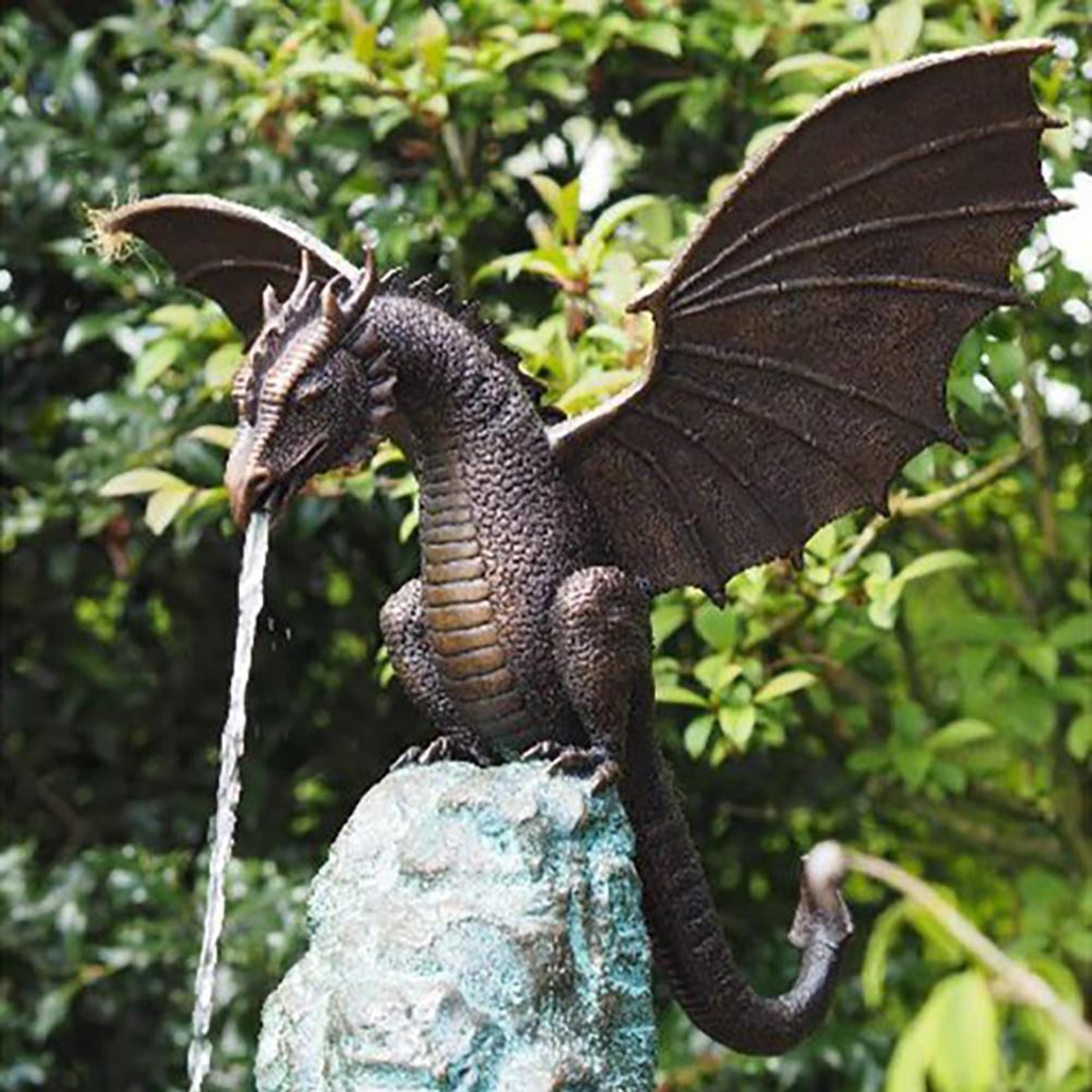 majestic garden dragon statue fountain, bronze resin water feature sculpture for outdoor & home garden decoration