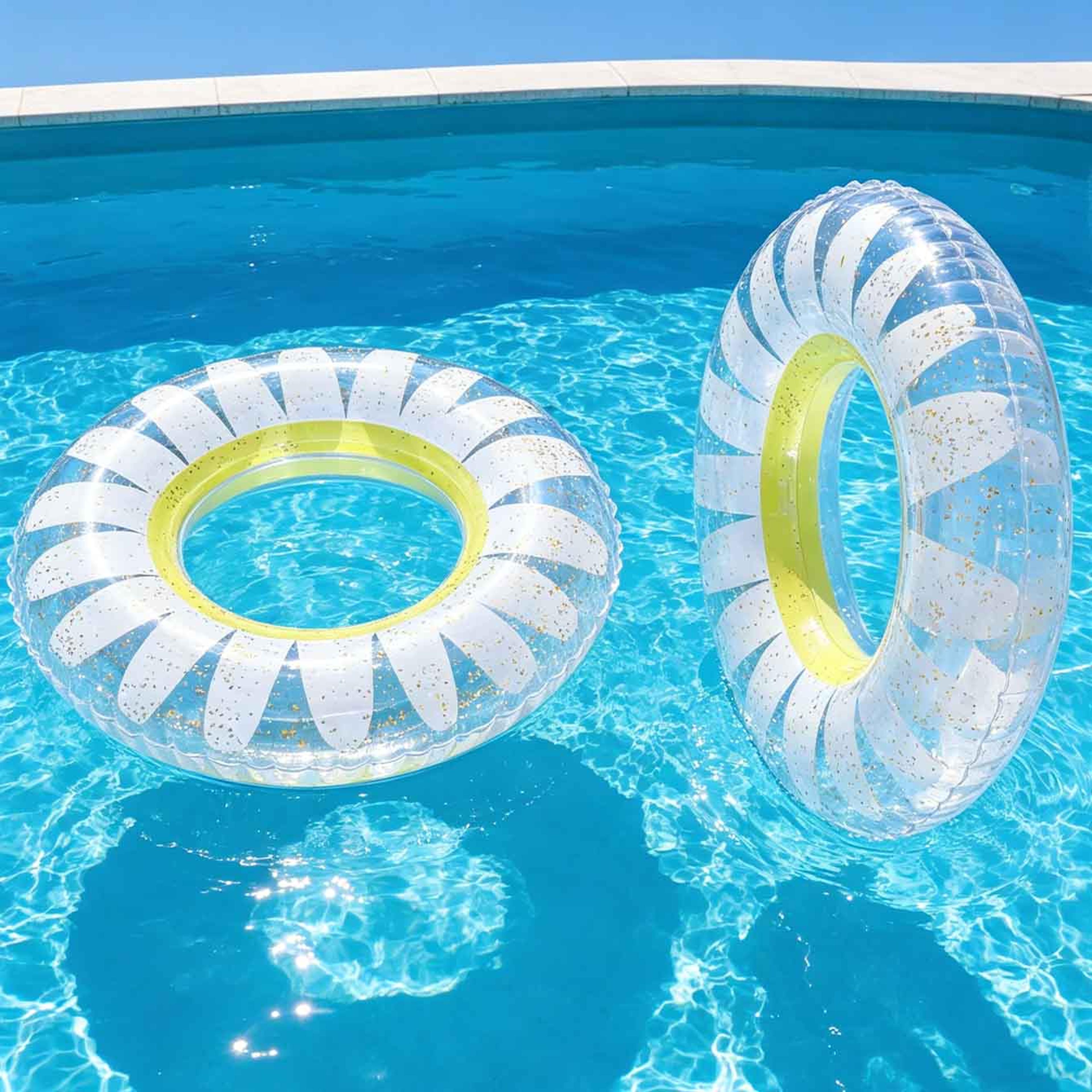 Clear Daisy Glitter Inflatable Swim Ring Premium Floral Pool Float For Summer Beach  Pool Fun 1