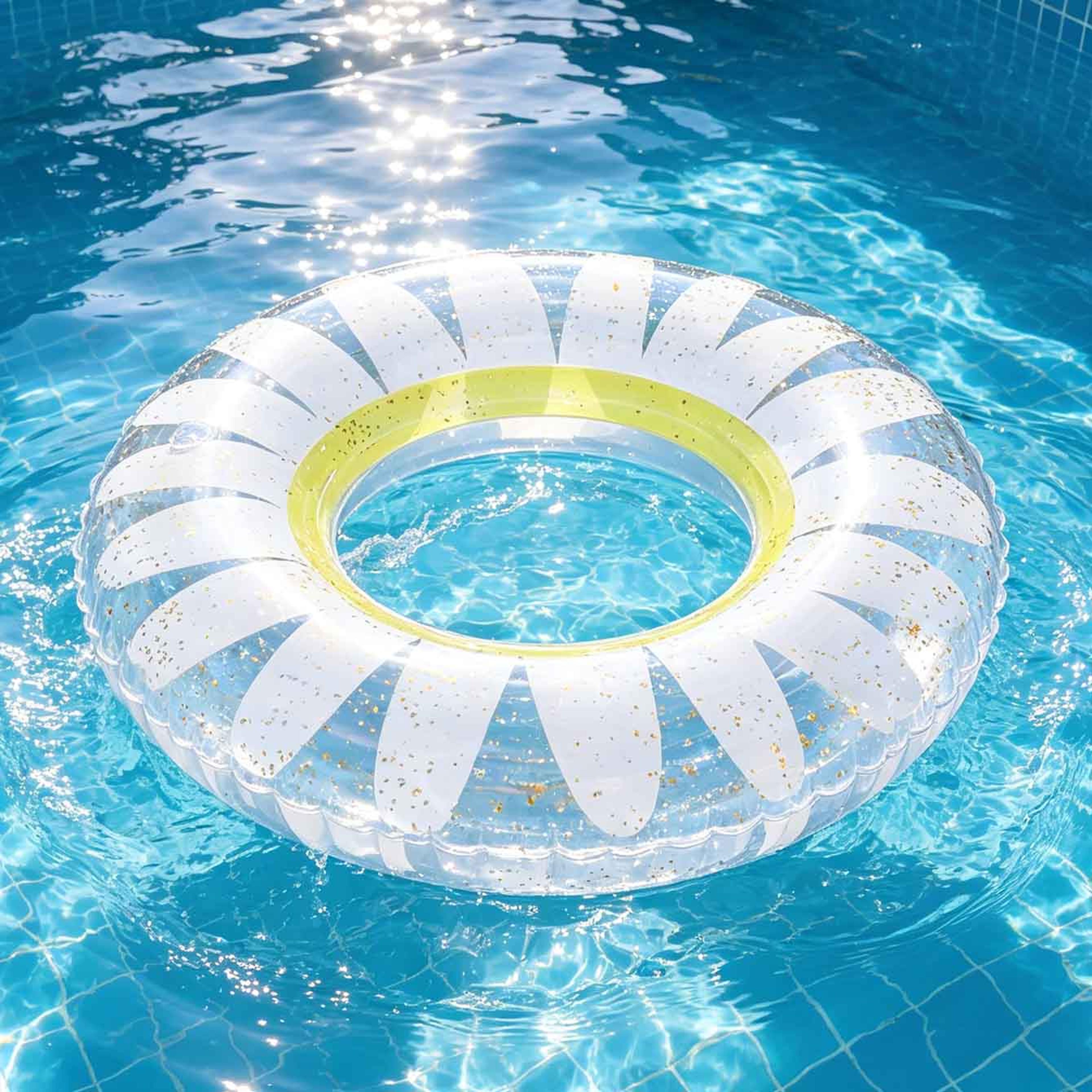 Clear Daisy Glitter Inflatable Swim Ring Premium Floral Pool Float For Summer Beach  Pool Fun 2