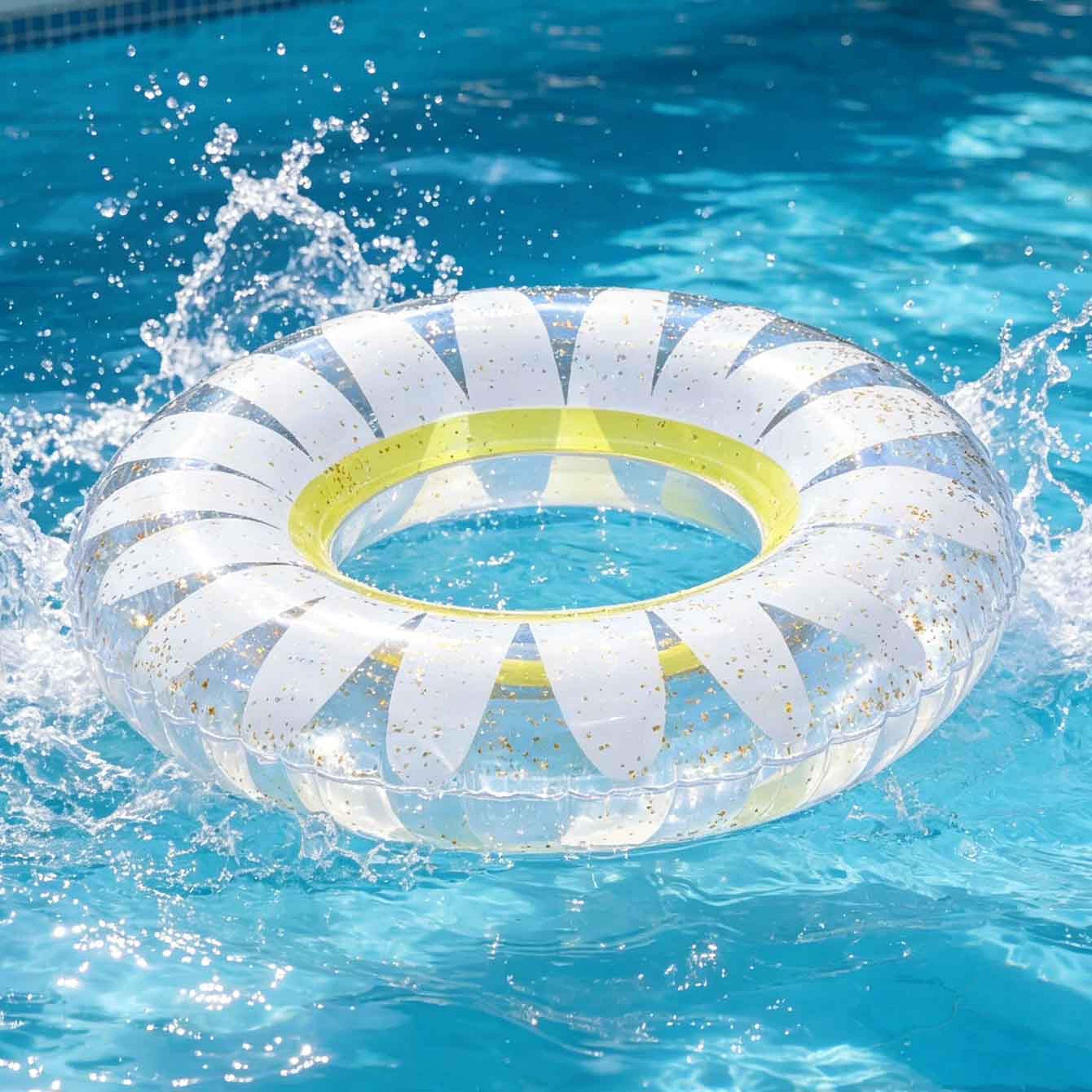 Clear Daisy Glitter Inflatable Swim Ring Premium Floral Pool Float For Summer Beach  Pool Fun 3