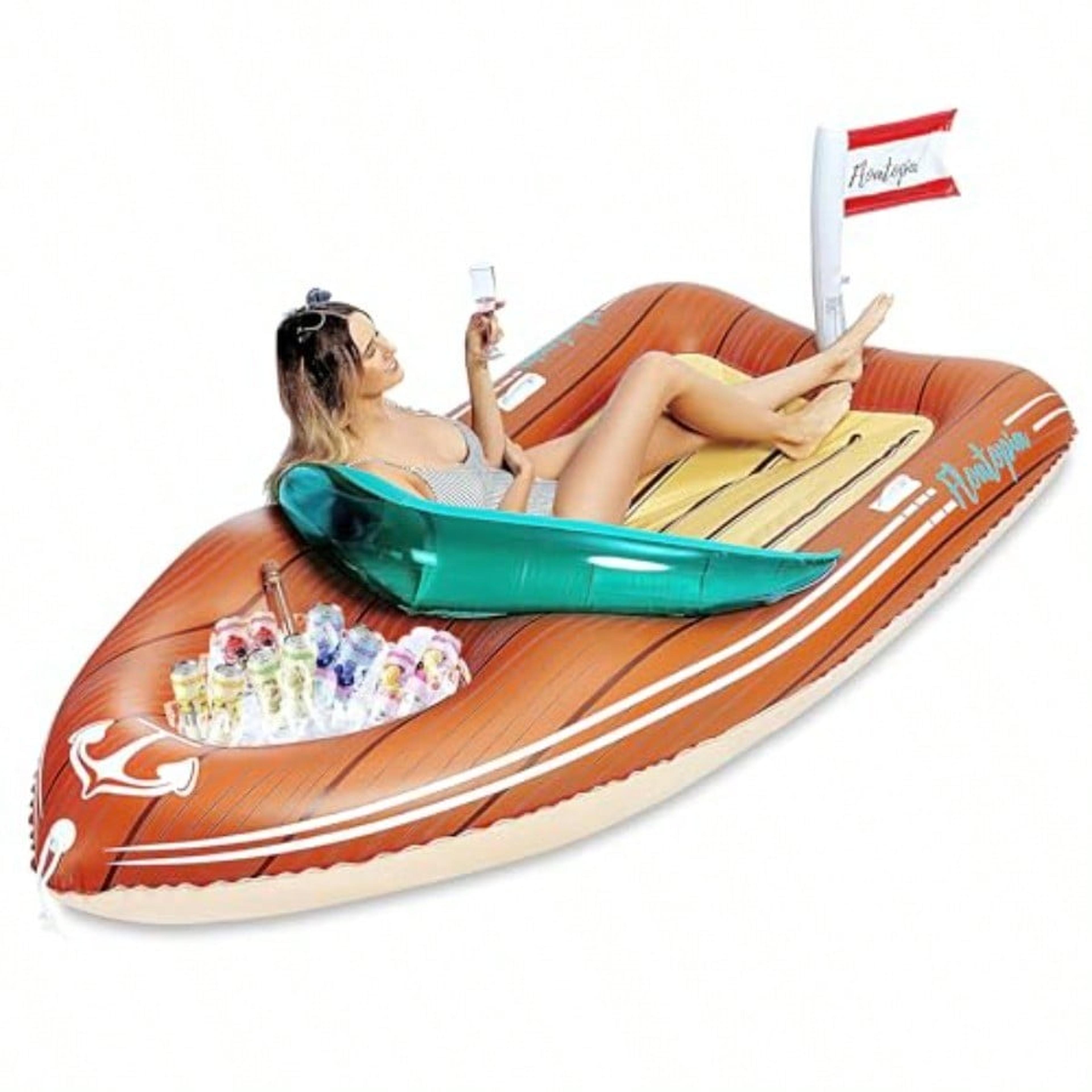 cool cruise inflatable boat pool float with built in cooler for lake & pool parties