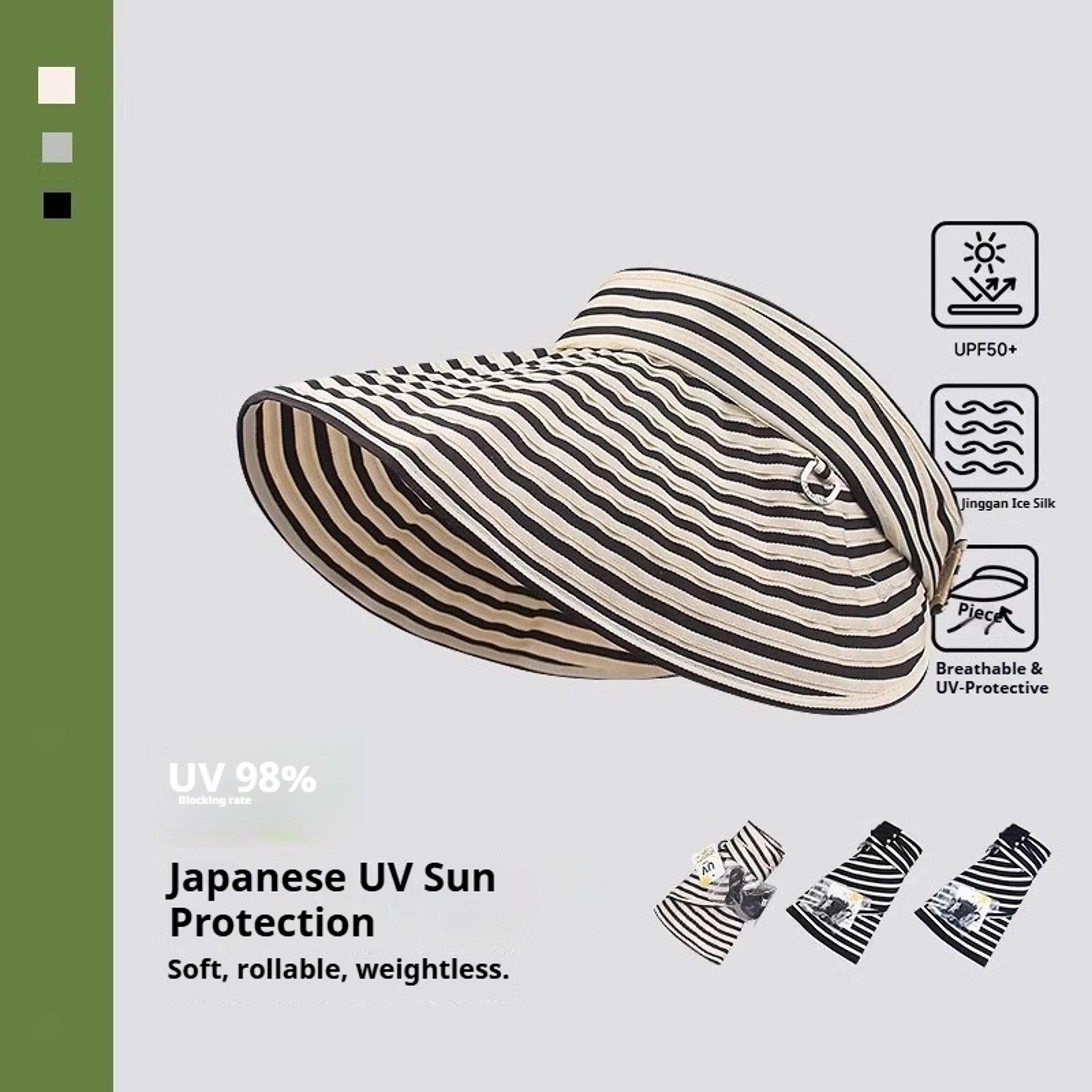 Foldable Wide Brim Sun Visor Hat For Women With UV Protection And Striped Headband 2
