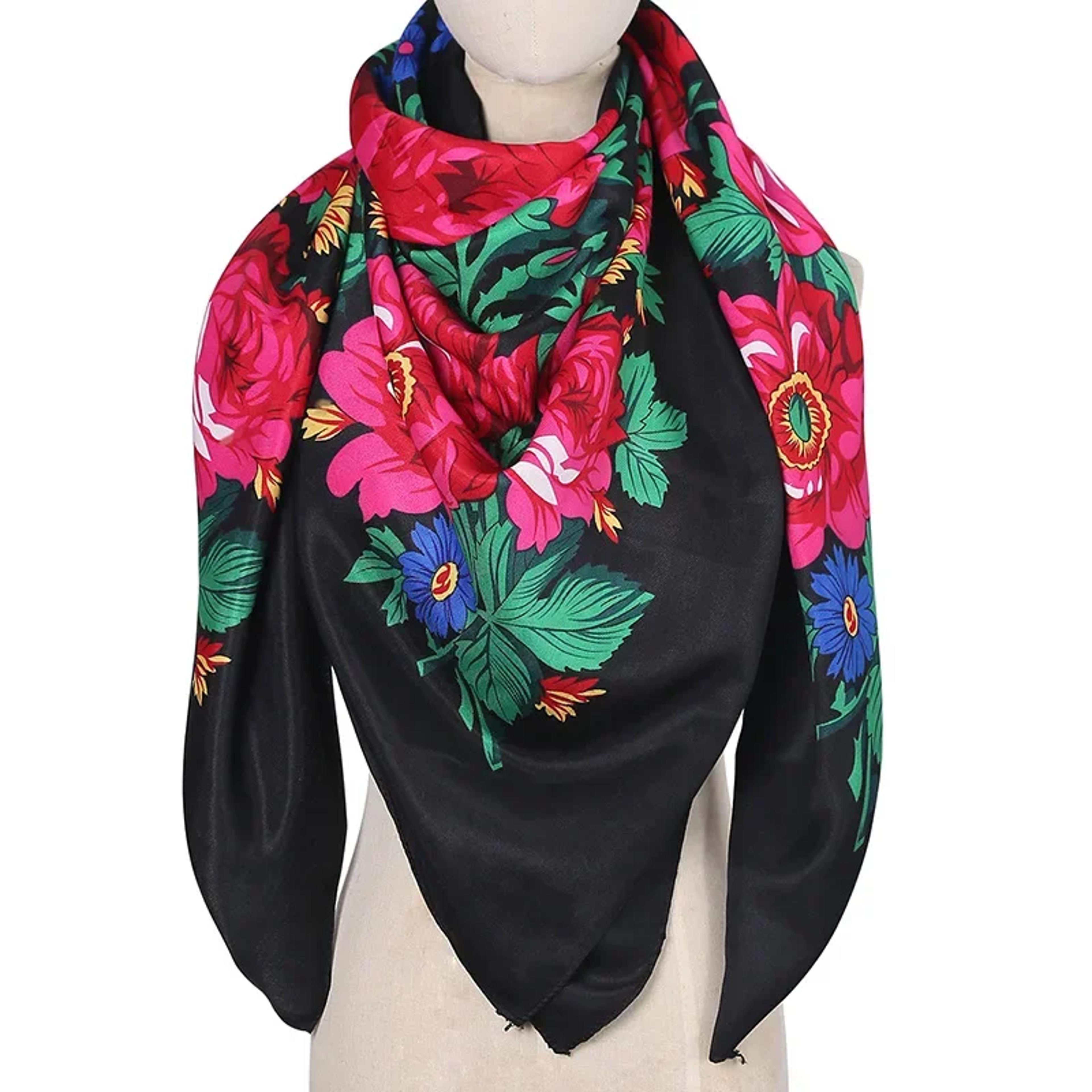 vintage square scarf for women floral head wrap russian style shawl