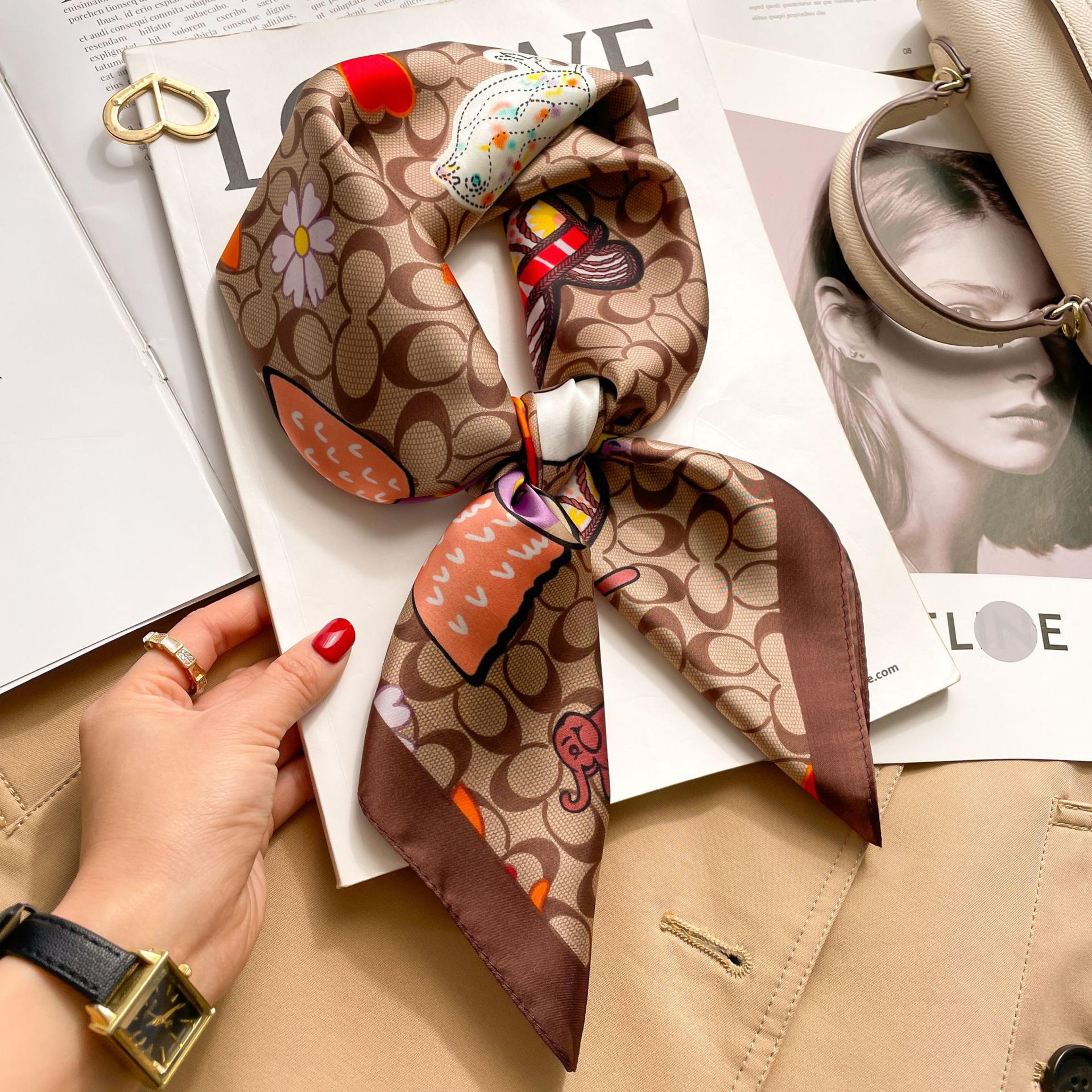 luxury silk square scarf for women floral satin hair, neck & handbag styling scarf