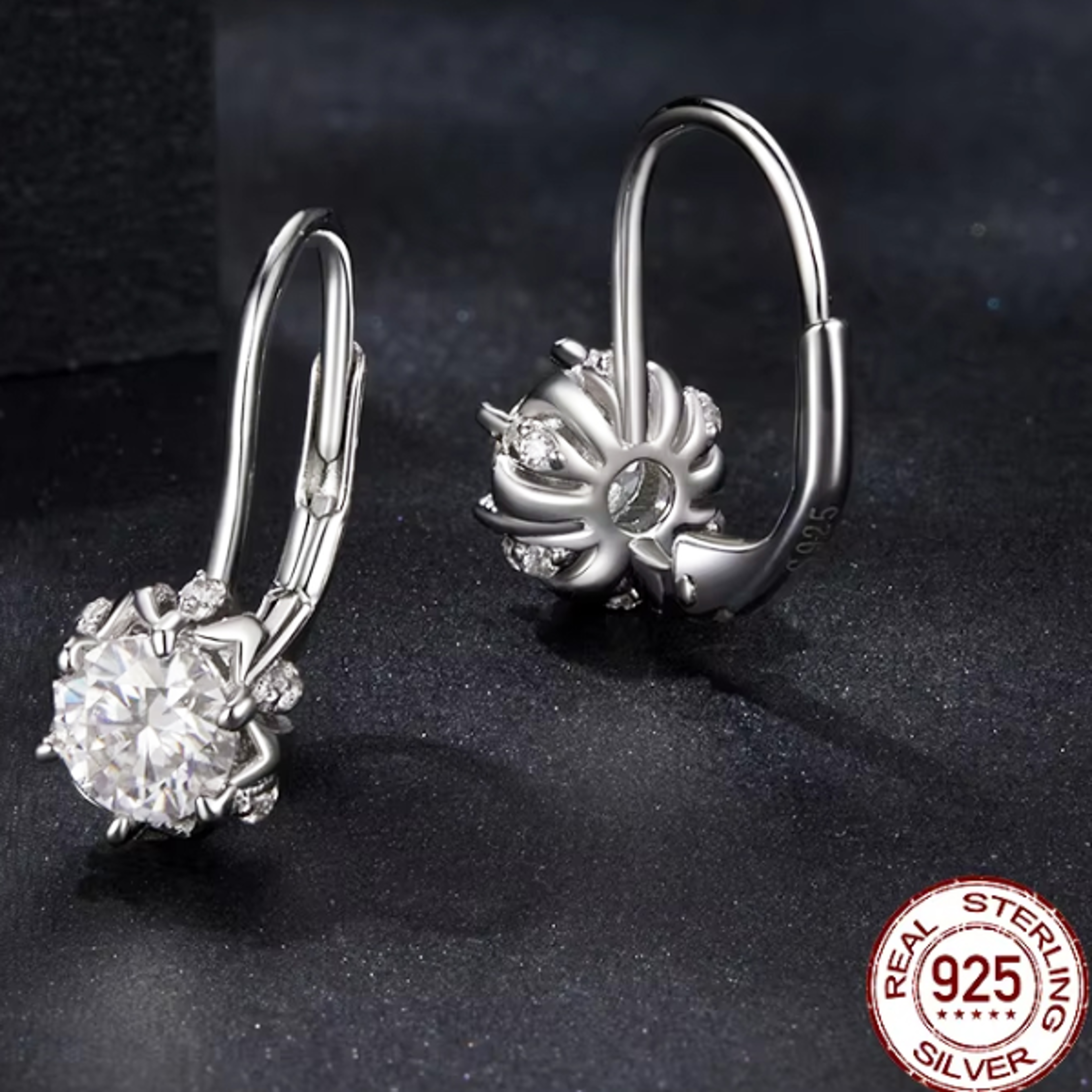 moissanite earrings in sterling silver flower studs for women