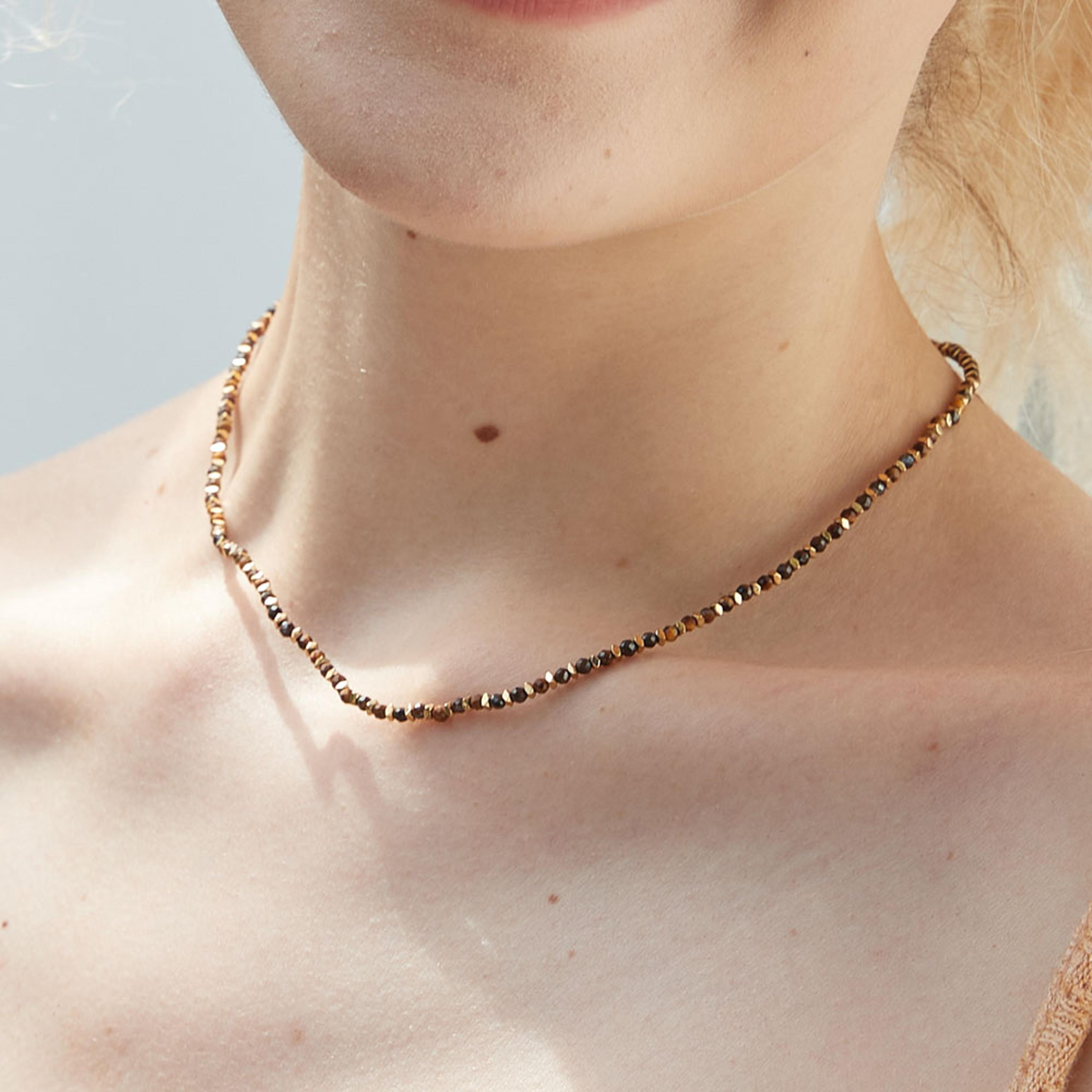 vintage natural stone necklace handmade boho beaded choker with gold plated stainless steel chain