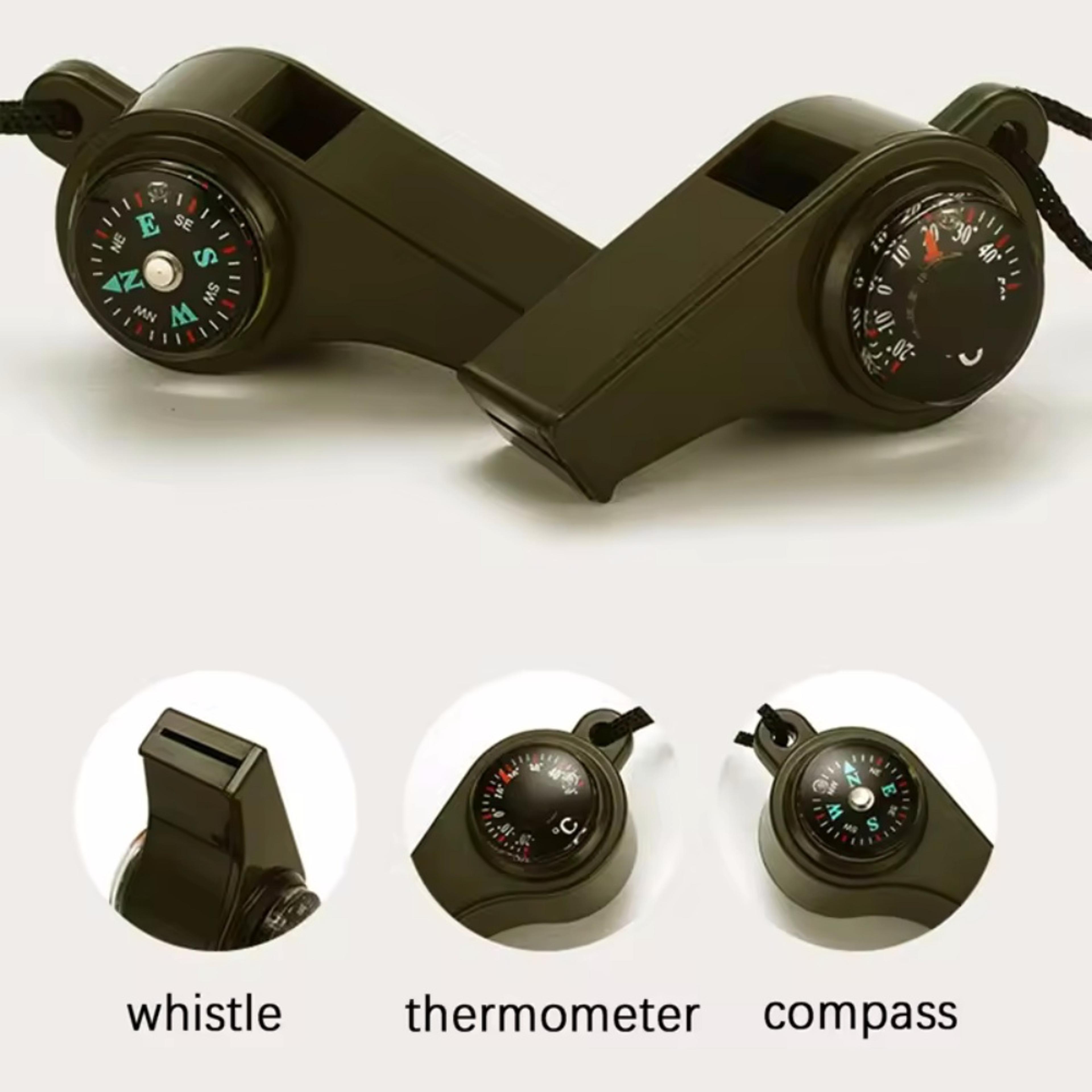 Survival Whistle With Compass Thermometer  LED Emergency Camping Safety Tool 3