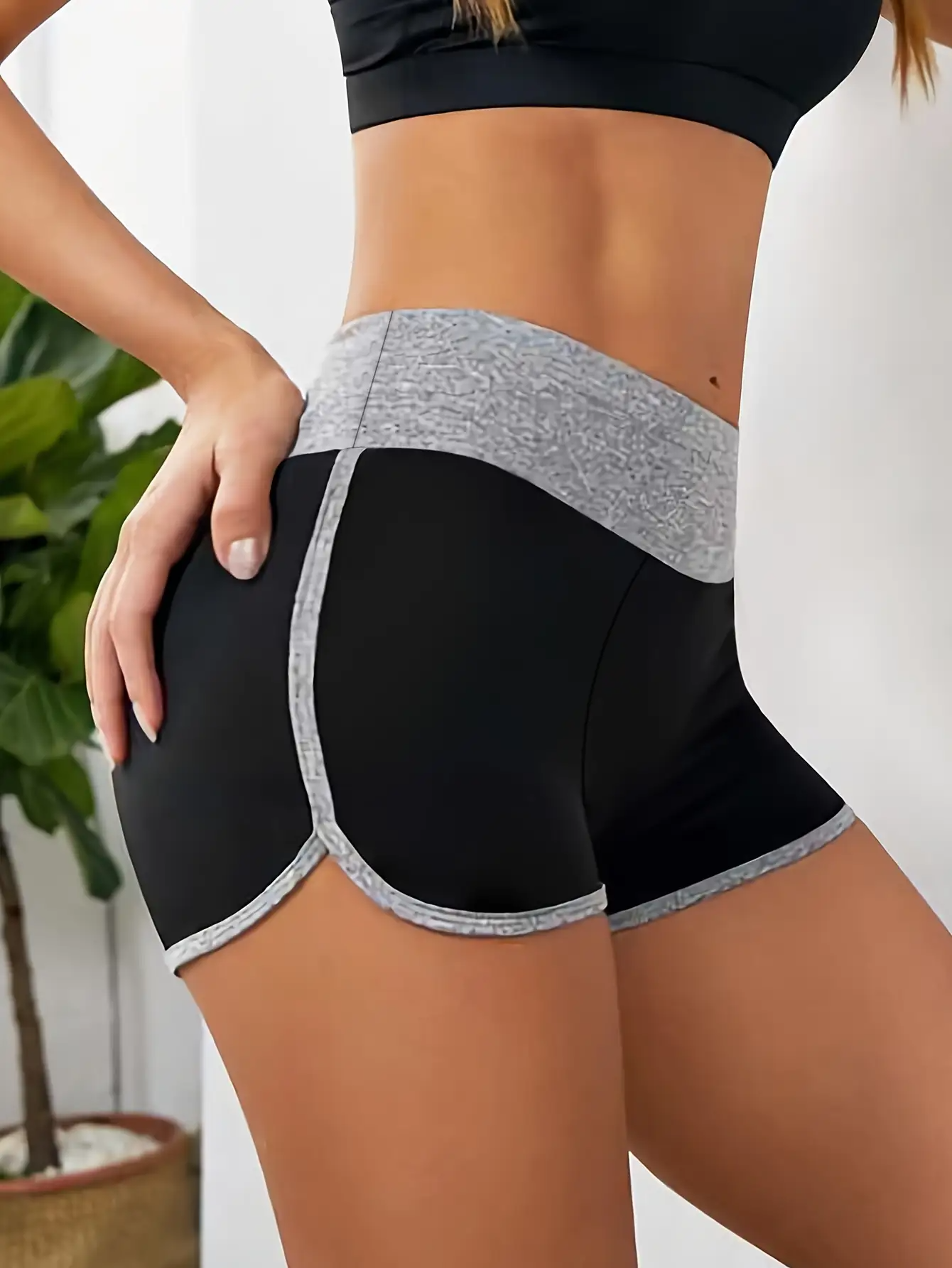 women's yoga shorts with contrast trim breathable athletic booty shorts for fitness & training