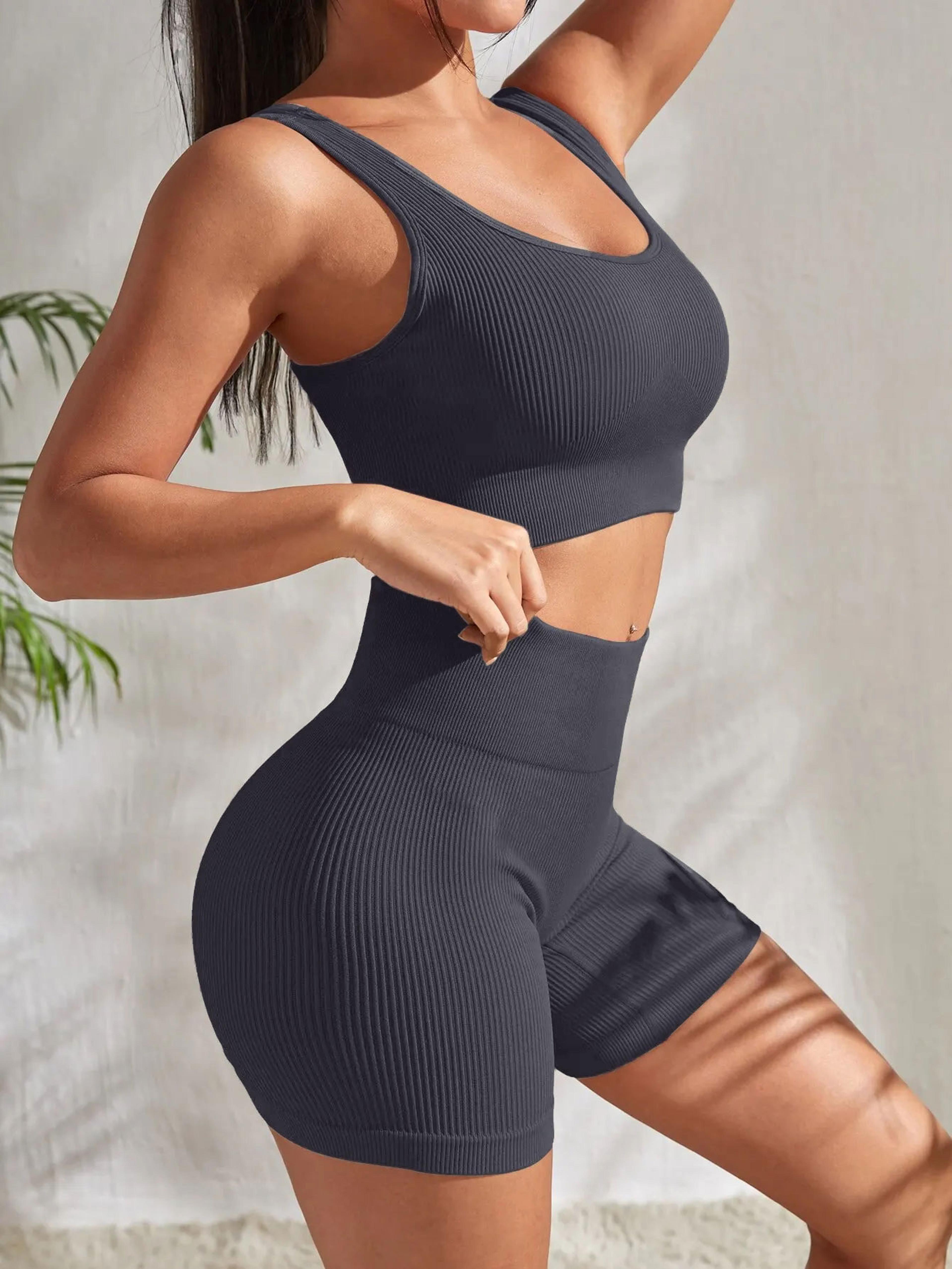 Seamless Workout Set For Women Quick Dry High Waisted Yoga  Fitness Outfit 3