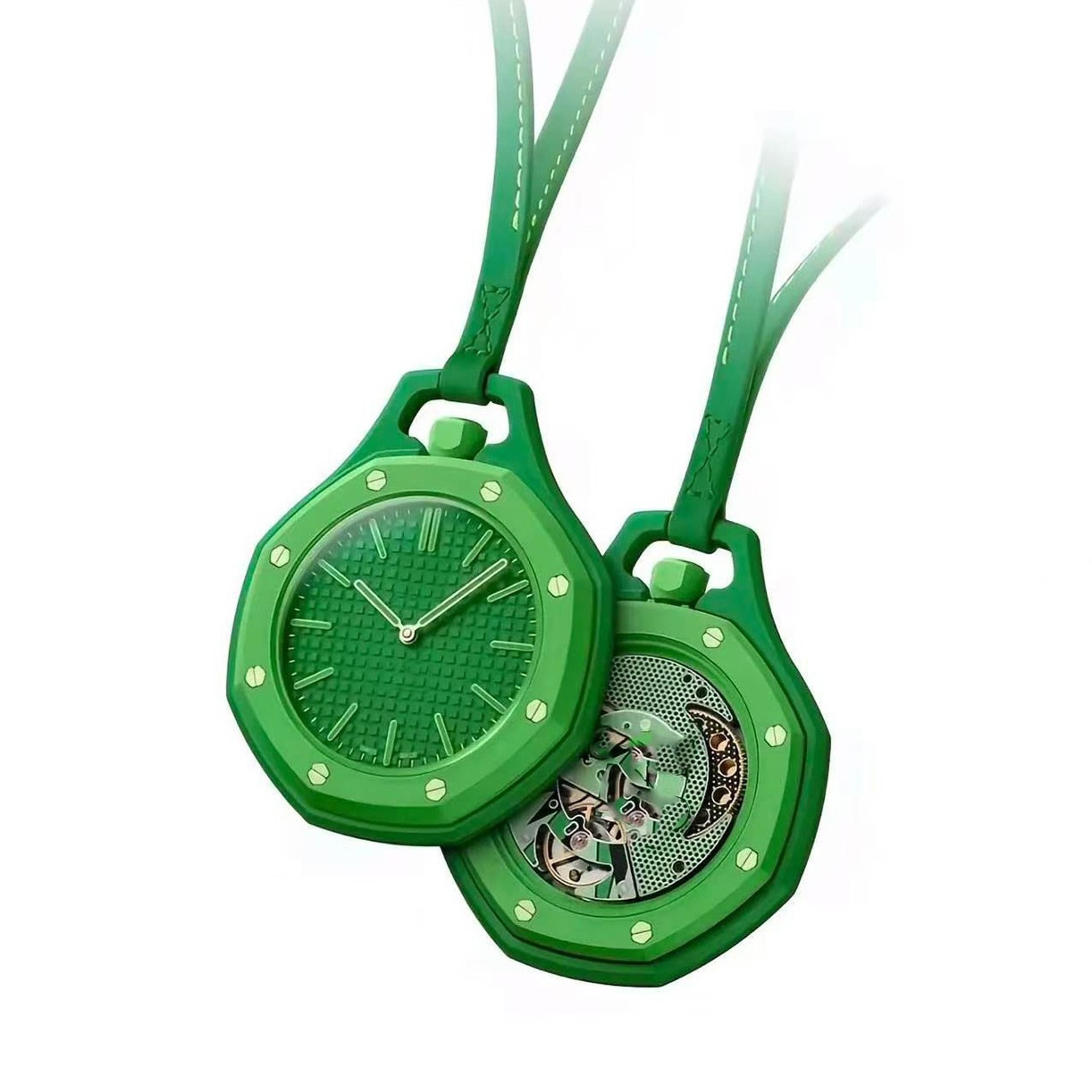Quartz Pocket Watch Octagonal Pendant Necklace With Leather Lanyard For Men  Women 2